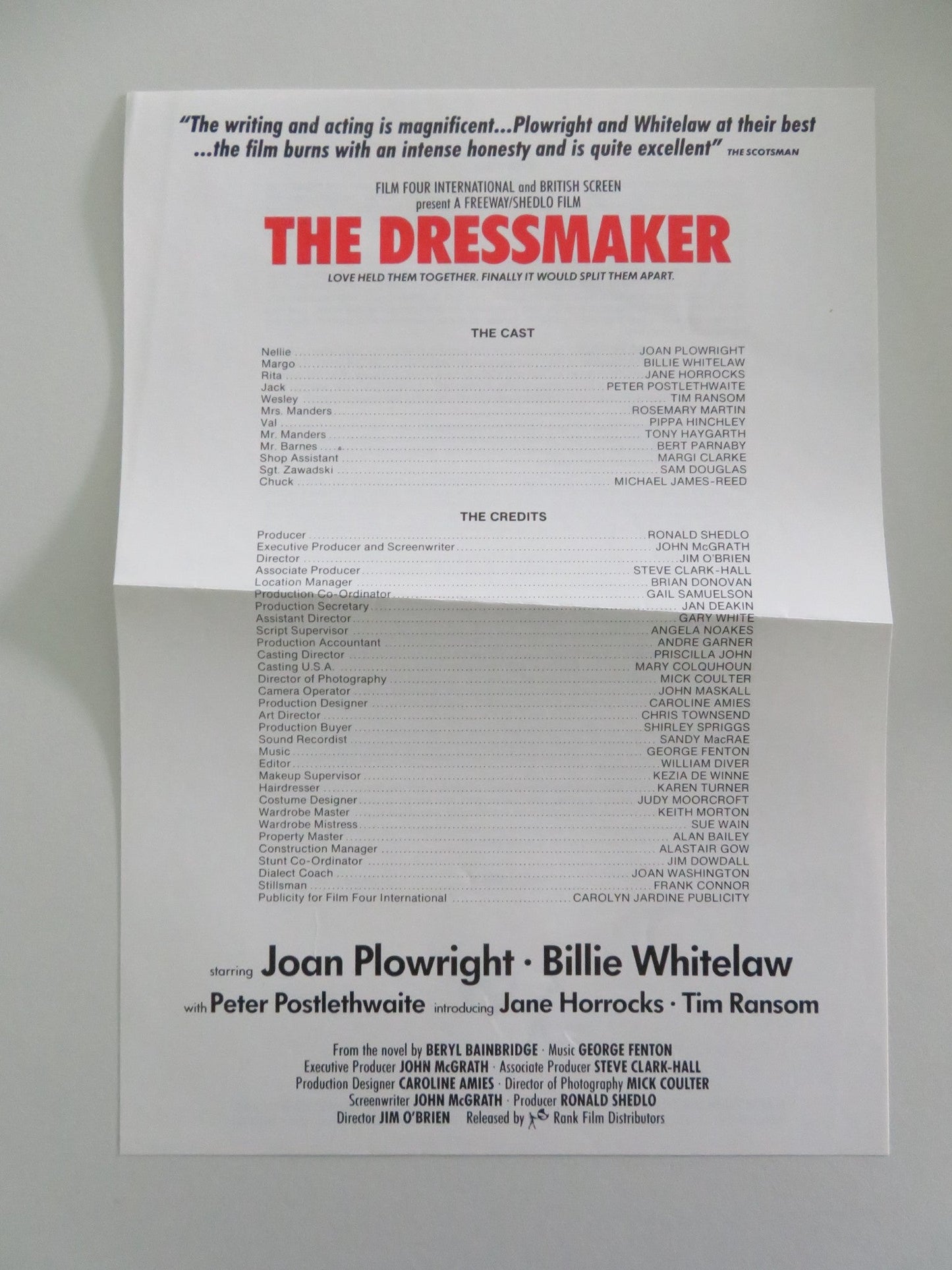 THE DRESSMAKER MOVIE STILL PHOTO LOT OF 6 BILLIE WHITELAW JOAN PLOWRIGHT 1988 Movie posters