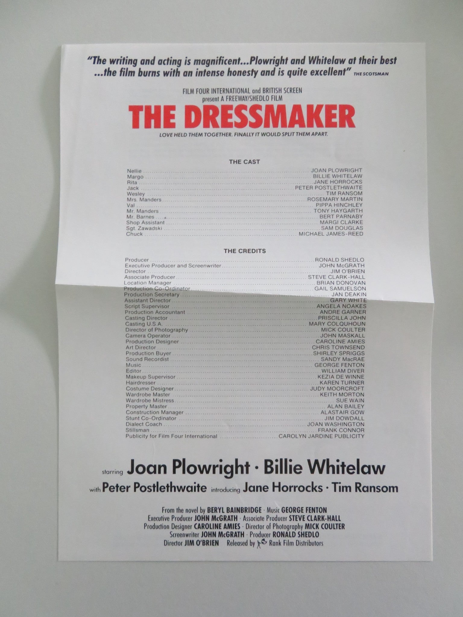 THE DRESSMAKER MOVIE STILL PHOTO LOT OF 6 BILLIE WHITELAW JOAN PLOWRIGHT 1988 Movie posters