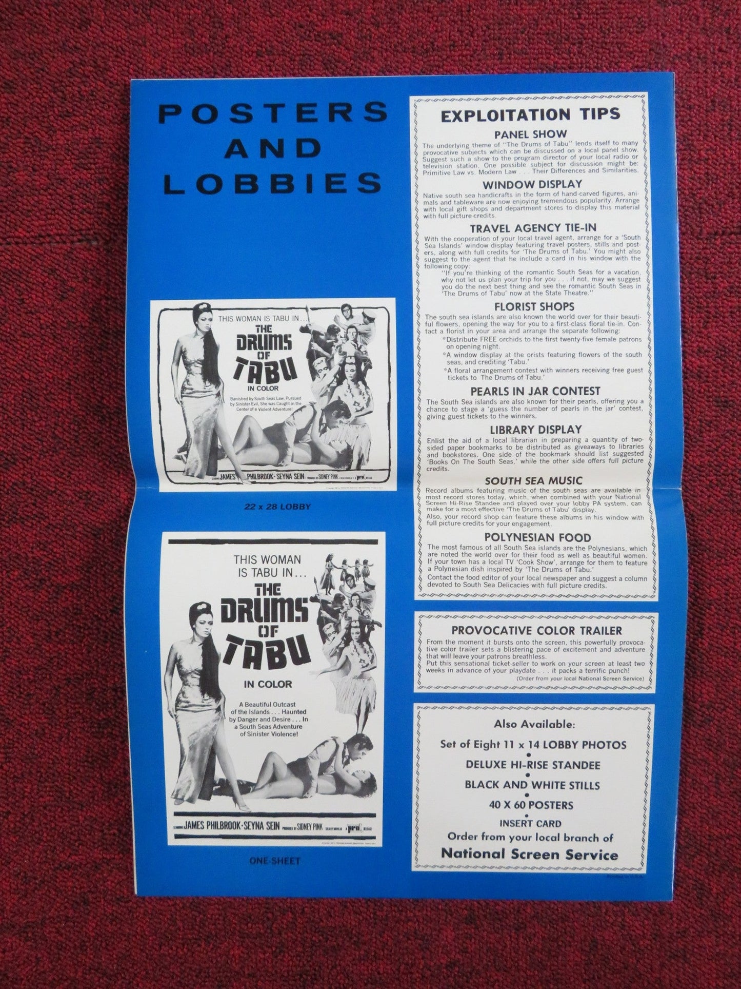 THE DRUMS OF TABU UNCUT PRESS BOOK FOLDED JAMES PHILBROOK SEYNA SEYN 1966 Rendezvous Cinema Movie posters