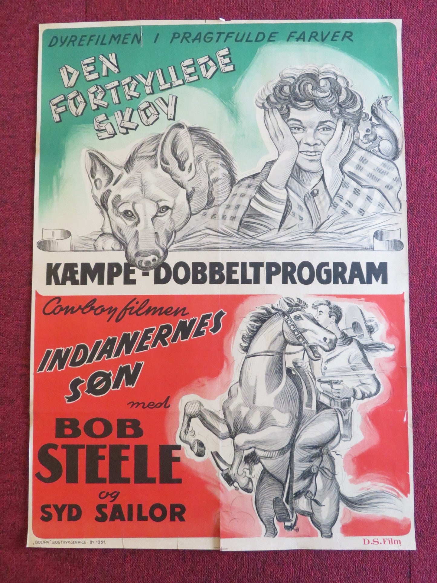 THE ENCHANTED FOREST / NAVAJO KID COMBO DANISH POSTER ROLLED EDMUND LOWE 1949 Rendezvous Cinema Movie posters