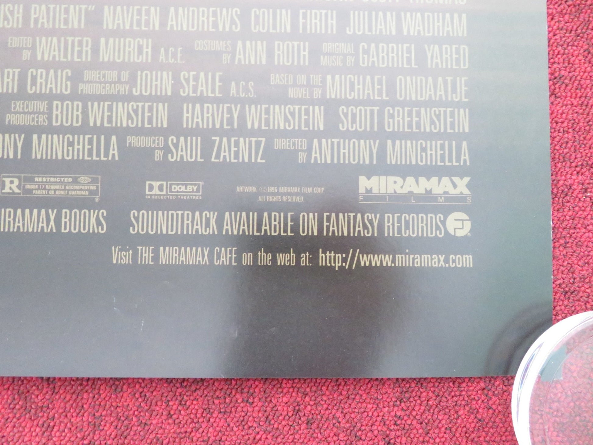 THE ENGLISH PATIENT - B US ONE SHEET ROLLED POSTER RALPH FIENNES J. BINOCH 1996 Movie posters