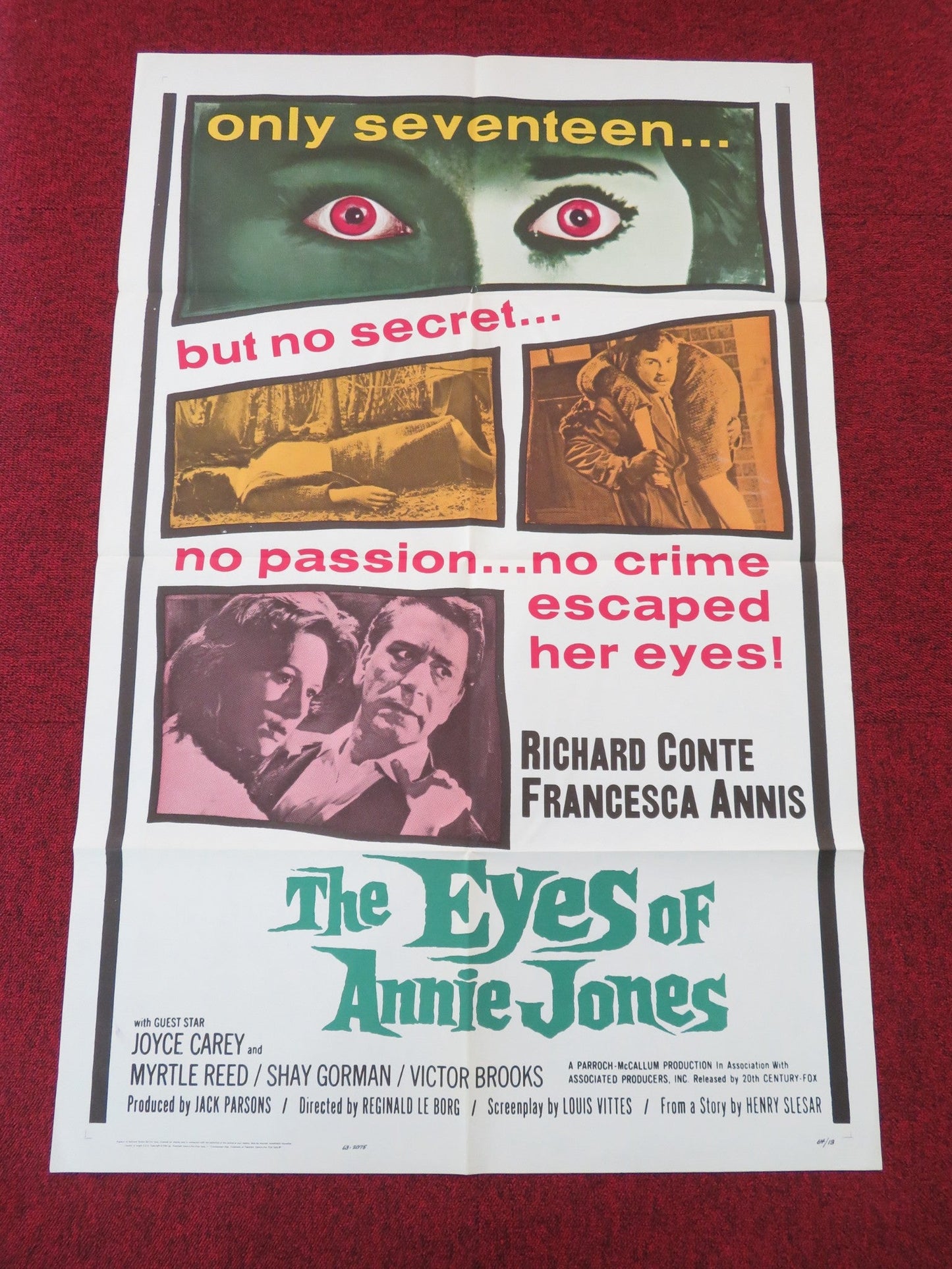 THE EYES OF ANNIE JONES FOLDED US ONE SHEET POSTER RICHARD CONTE ANNIS 1963 Movie posters
