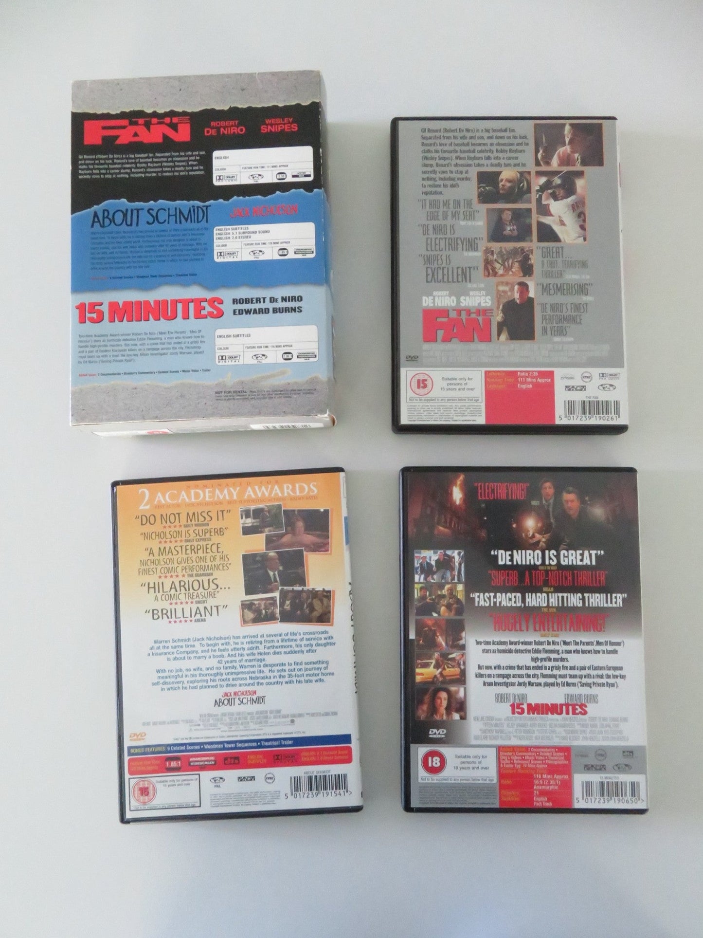The Fan, About Schmidt and 15 Minutes - Mega Triple (DVD BoxSet) Region 2 Movie posters