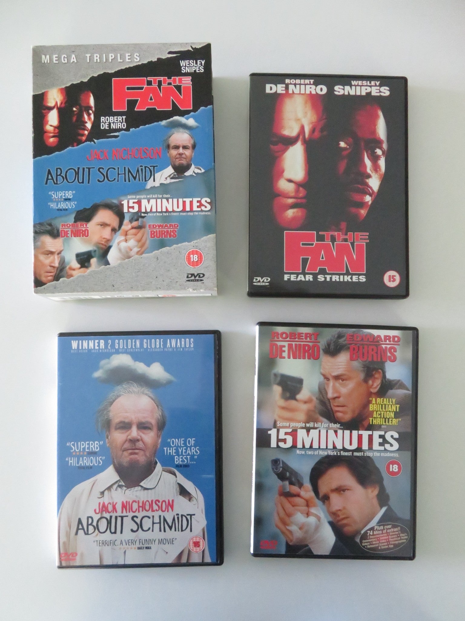 The Fan, About Schmidt and 15 Minutes - Mega Triple (DVD BoxSet) Region 2 Movie posters