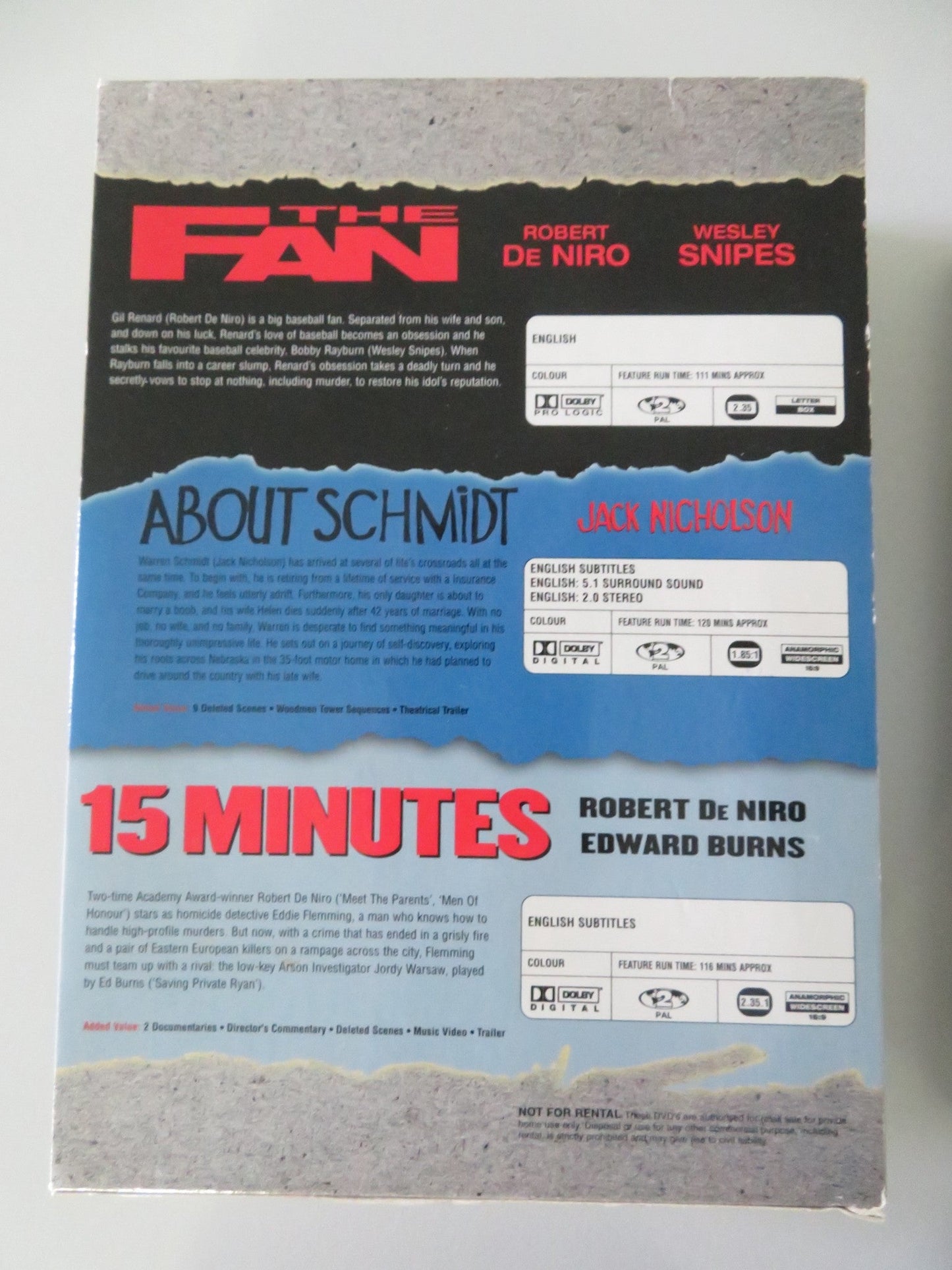 The Fan, About Schmidt and 15 Minutes - Mega Triple (DVD BoxSet) Region 2 Movie posters