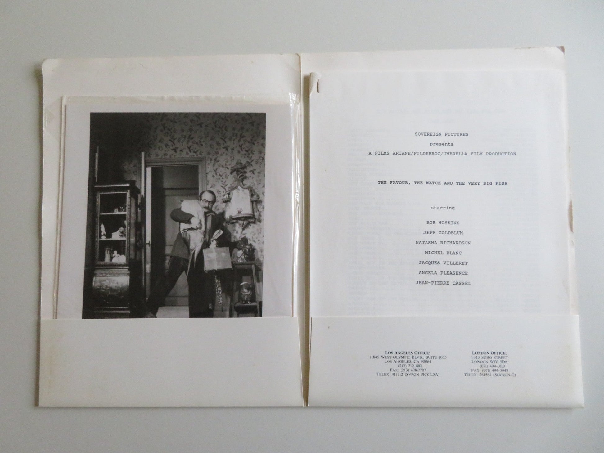 THE FAVOUR, THE WATCH AND THE VERY BIG FISH PRESS KIT 1991 BOB HOSKINS GOLDBLUM Movie posters