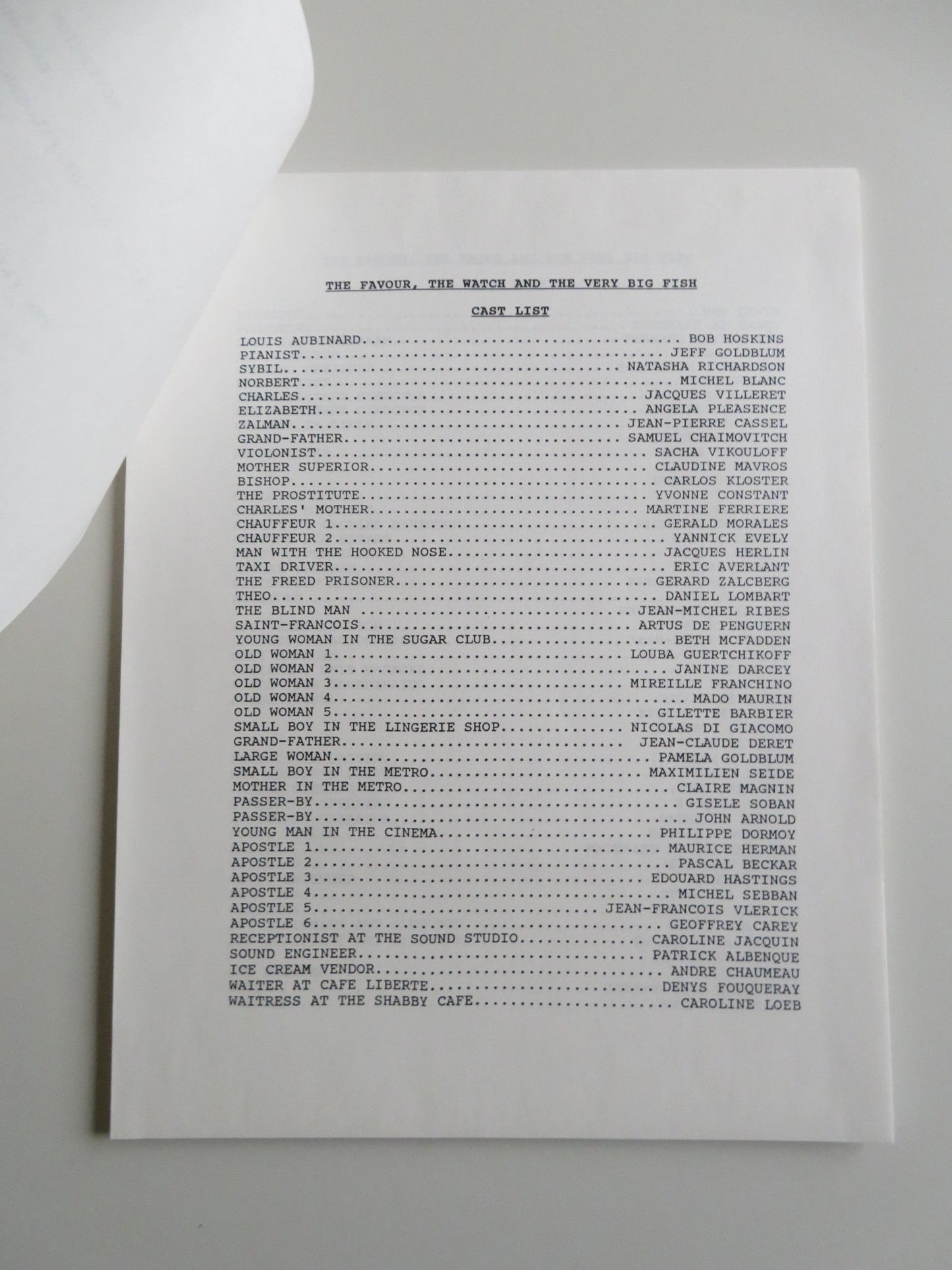 THE FAVOUR, THE WATCH AND THE VERY BIG FISH PRESS KIT 1991 BOB HOSKINS GOLDBLUM Movie posters