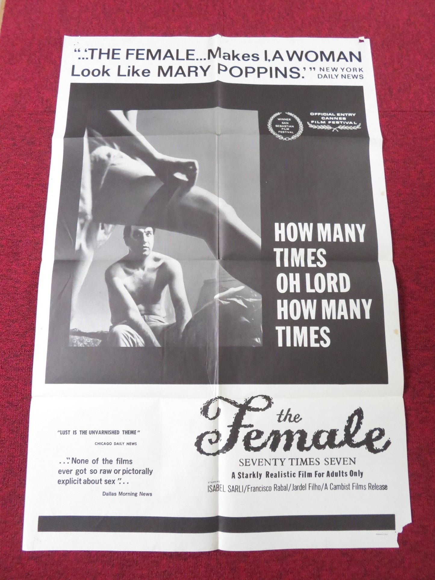 THE FEMALE: SEVENTY TIMES SEVEN FOLDED US ONE SHEET POSTER ISABEL SARLI 1962 Rendezvous Cinema Movie posters