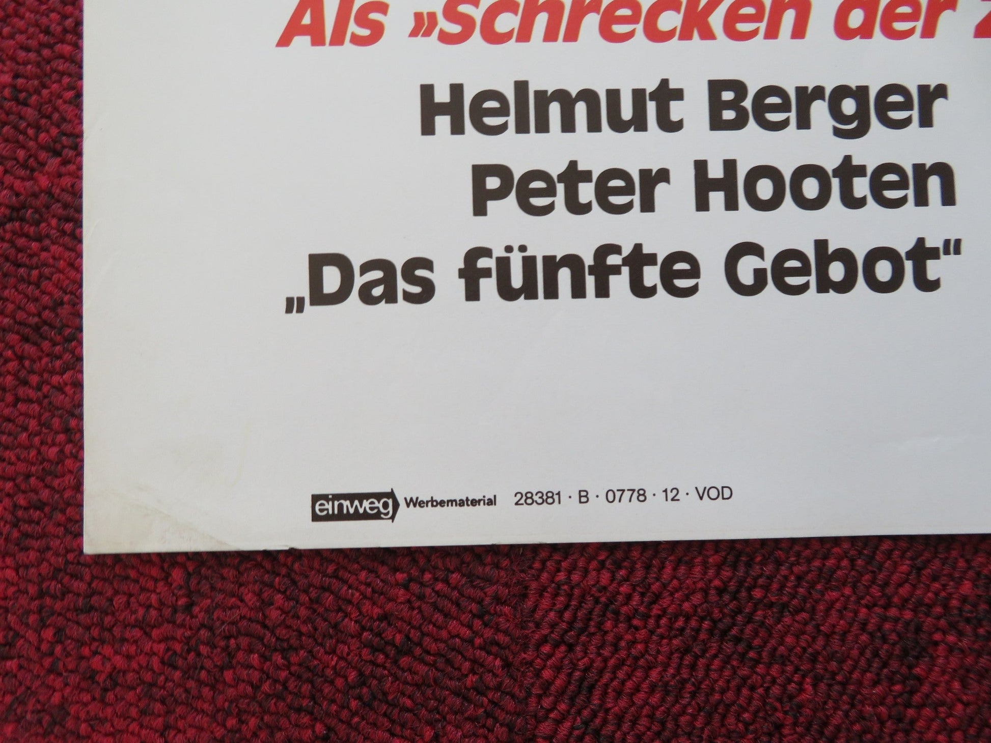 THE FIFTH COMMANDMENT GERMAN A1 POSTER FOLDED HELMUT BERGER PETER HOOTEN 1978 Rendezvous Cinema Movie posters