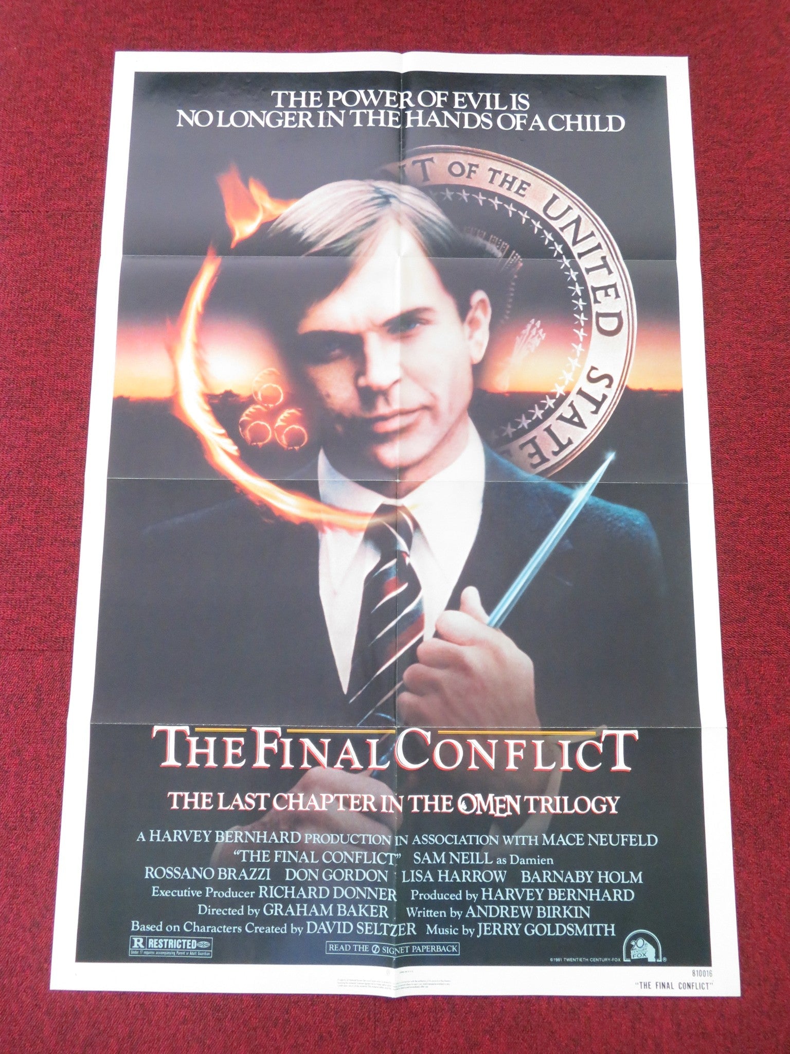 THE FINAL CONFLICT - OMEN 3 FOLDED US ONE SHEET POSTER SAM NEILL BRAZZI 1981 Movie posters