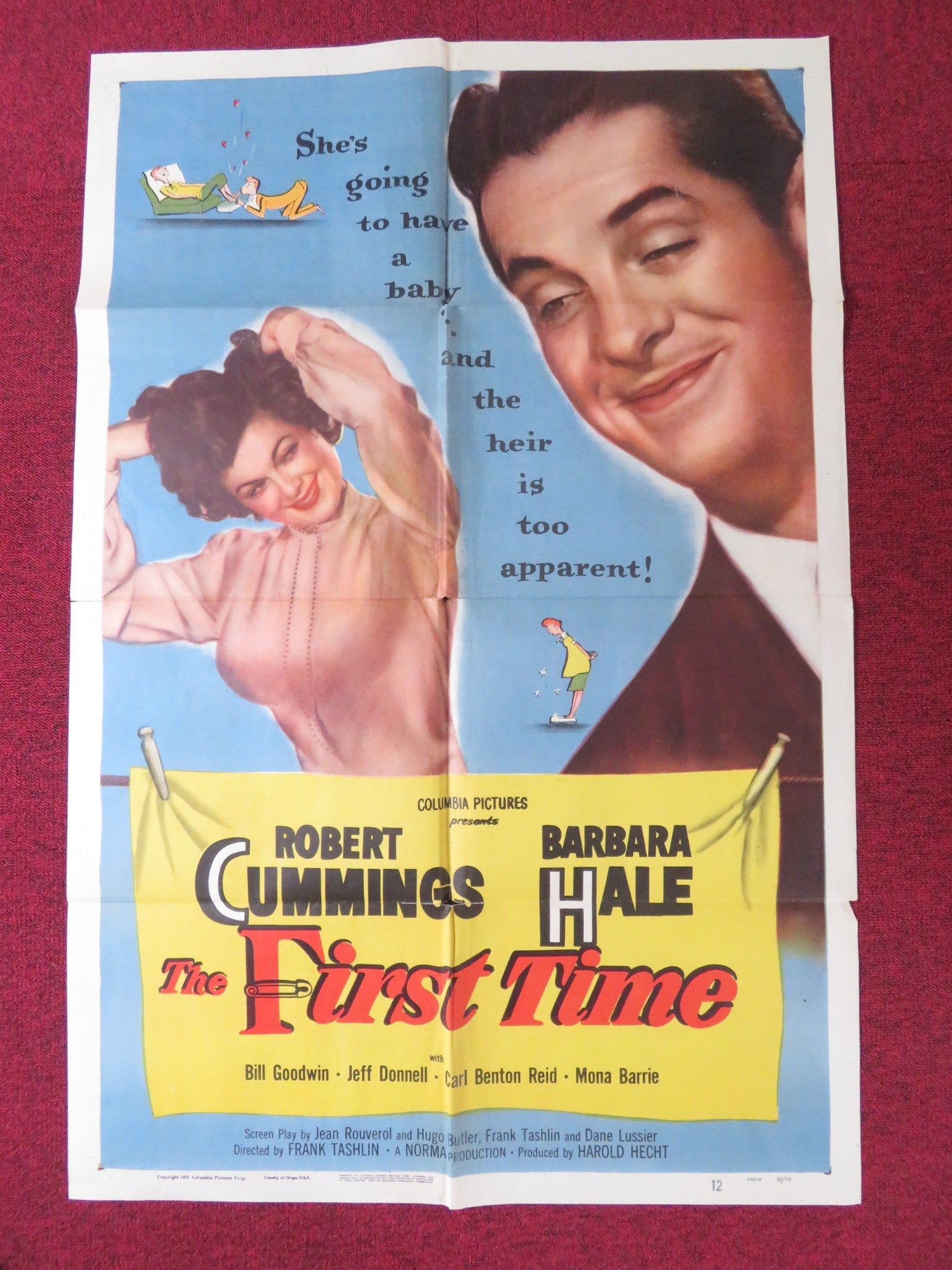 THE FIRST TIME FOLDED US ONE SHEET POSTER ROBERT CUMMINGS BARBARA HALE 1952 Rendezvous Cinema Movie posters
