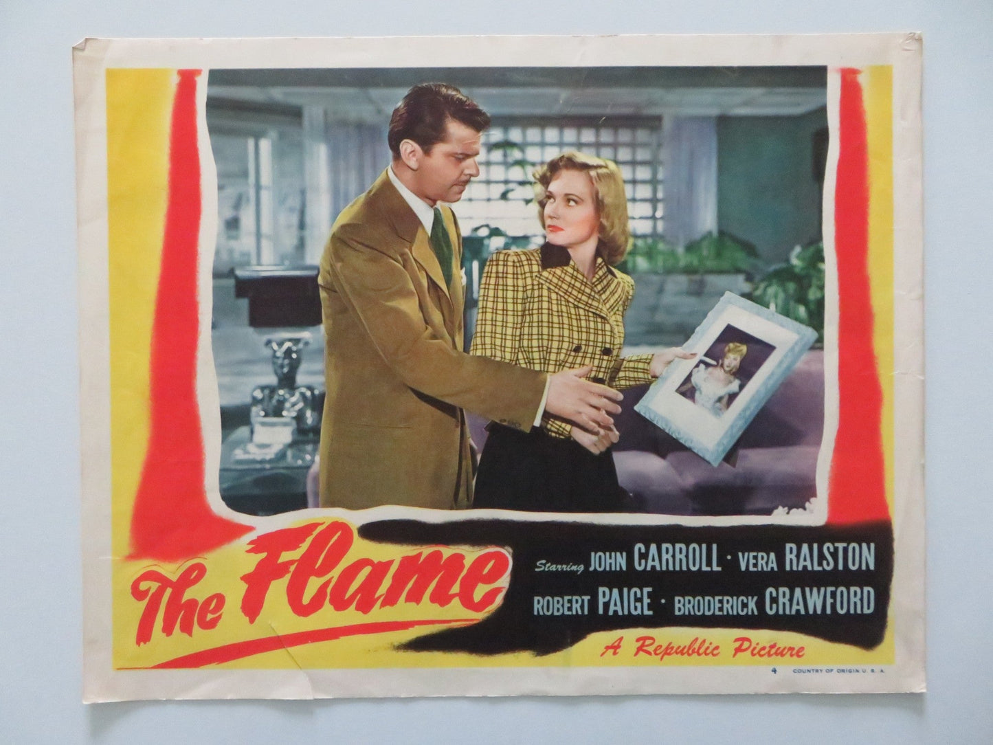 THE FLAME - #4 LOBBY CARD JOHN CARROLL VERA RALSTON 1947 Rendezvous Cinema Movie posters