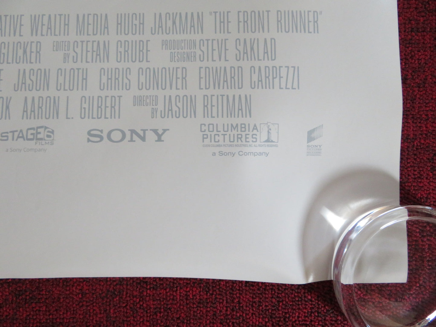 THE FRONT RUNNER US ONE SHEET ROLLED POSTER HUGH JACKMAN VERA FARMIGA 2018 Rendezvous Cinema Movie posters