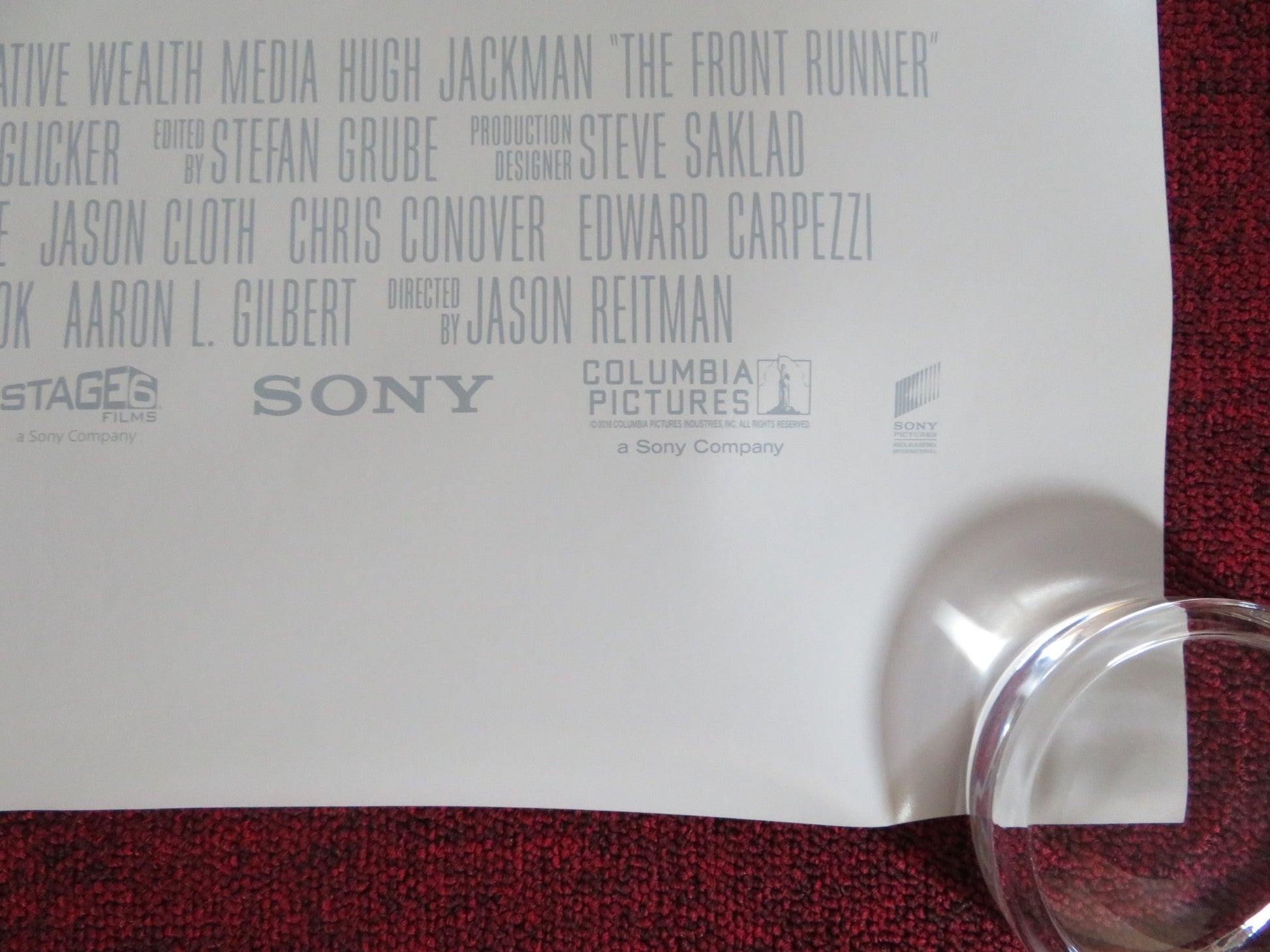 THE FRONT RUNNER US ONE SHEET ROLLED POSTER HUGH JACKMAN VERA FARMIGA 2018 Rendezvous Cinema Movie posters