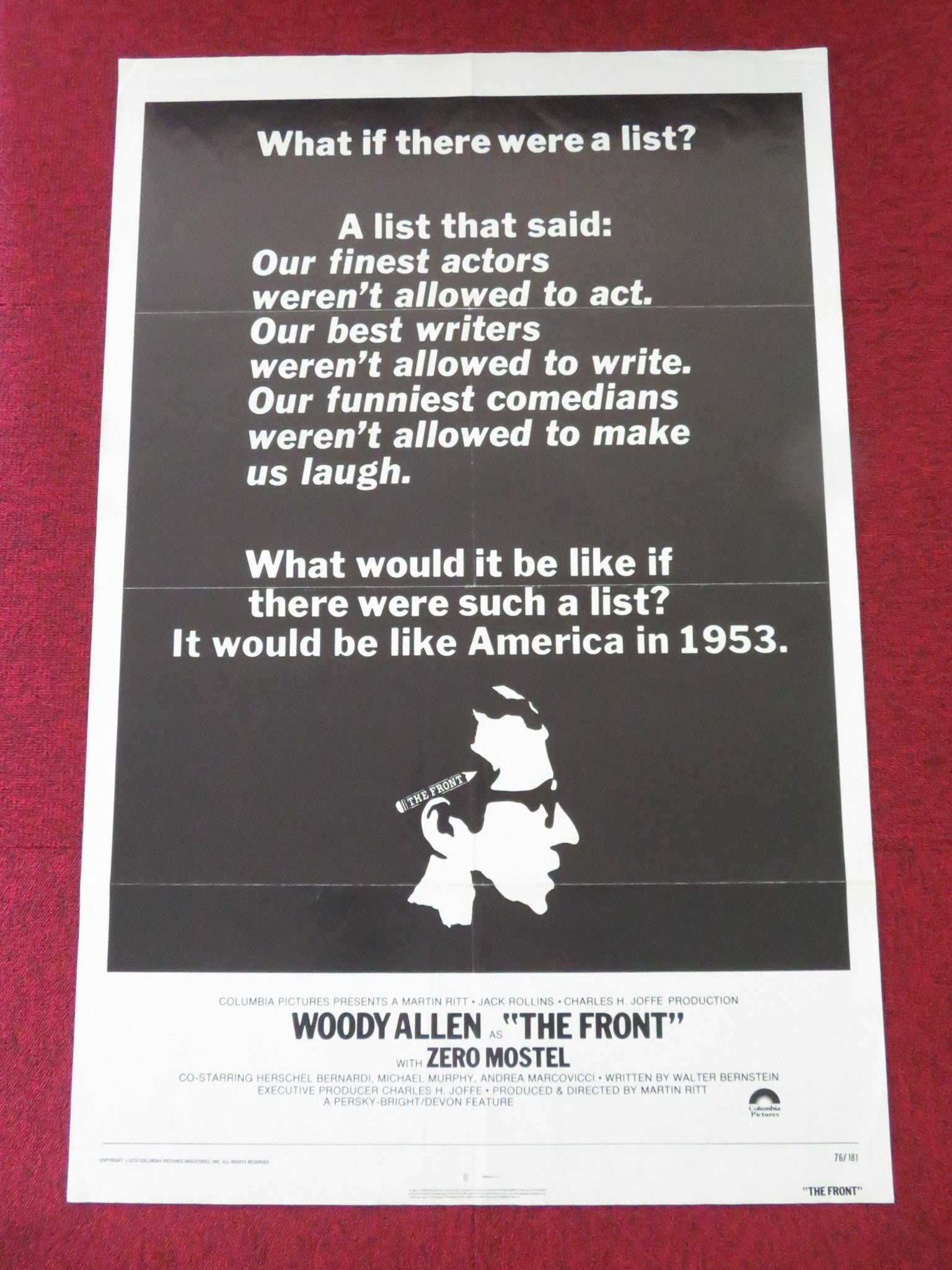 THE FRONT US ONE SHEET ROLLED POSTER WOODY ALLEN ZERO MOSTEL 1976 Movie posters