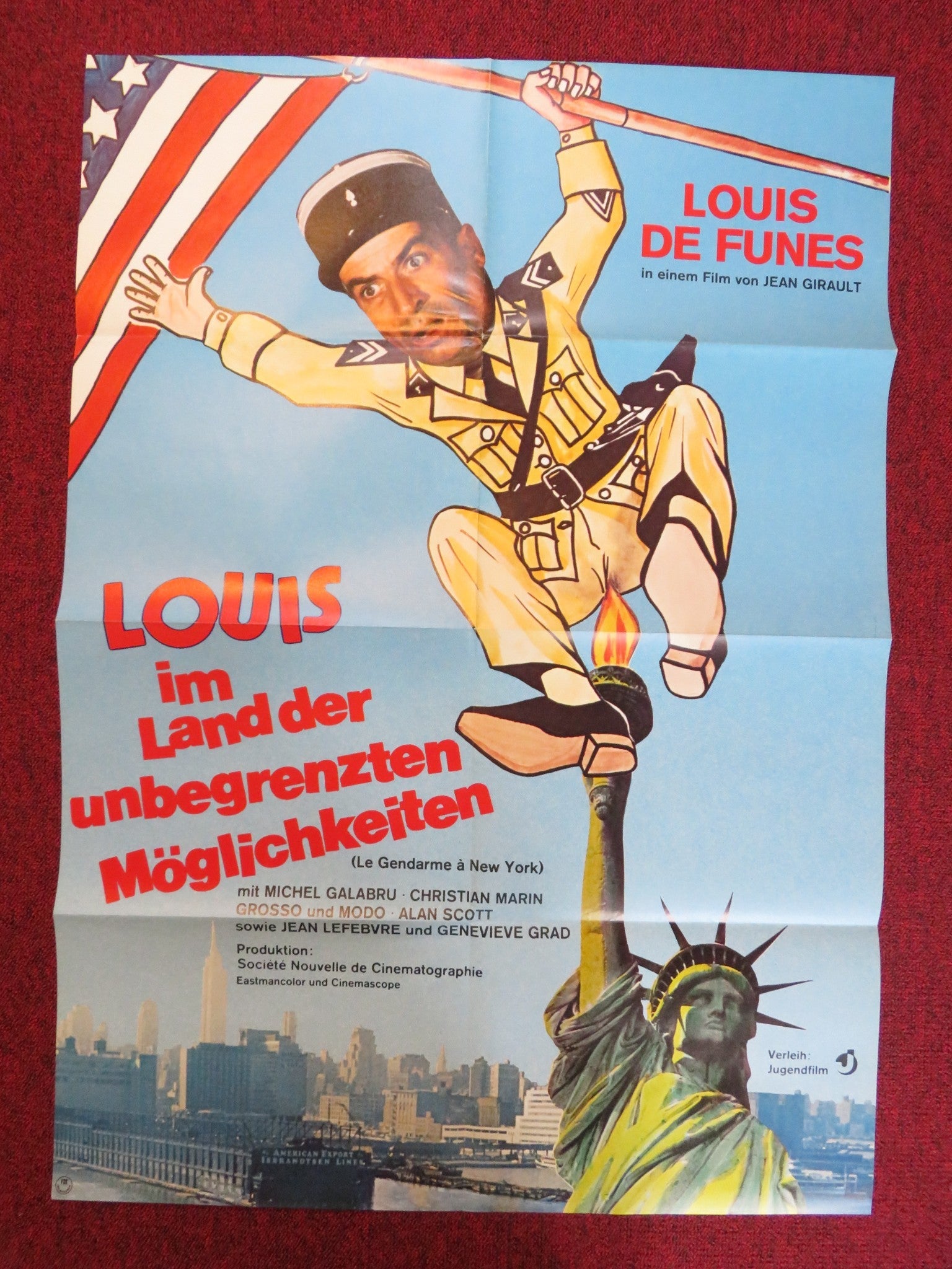 THE GENDARME IN NEW YORK GERMAN A1 POSTER FOLDED LOUIS DE FUNES 1967 Rendezvous Cinema Movie posters