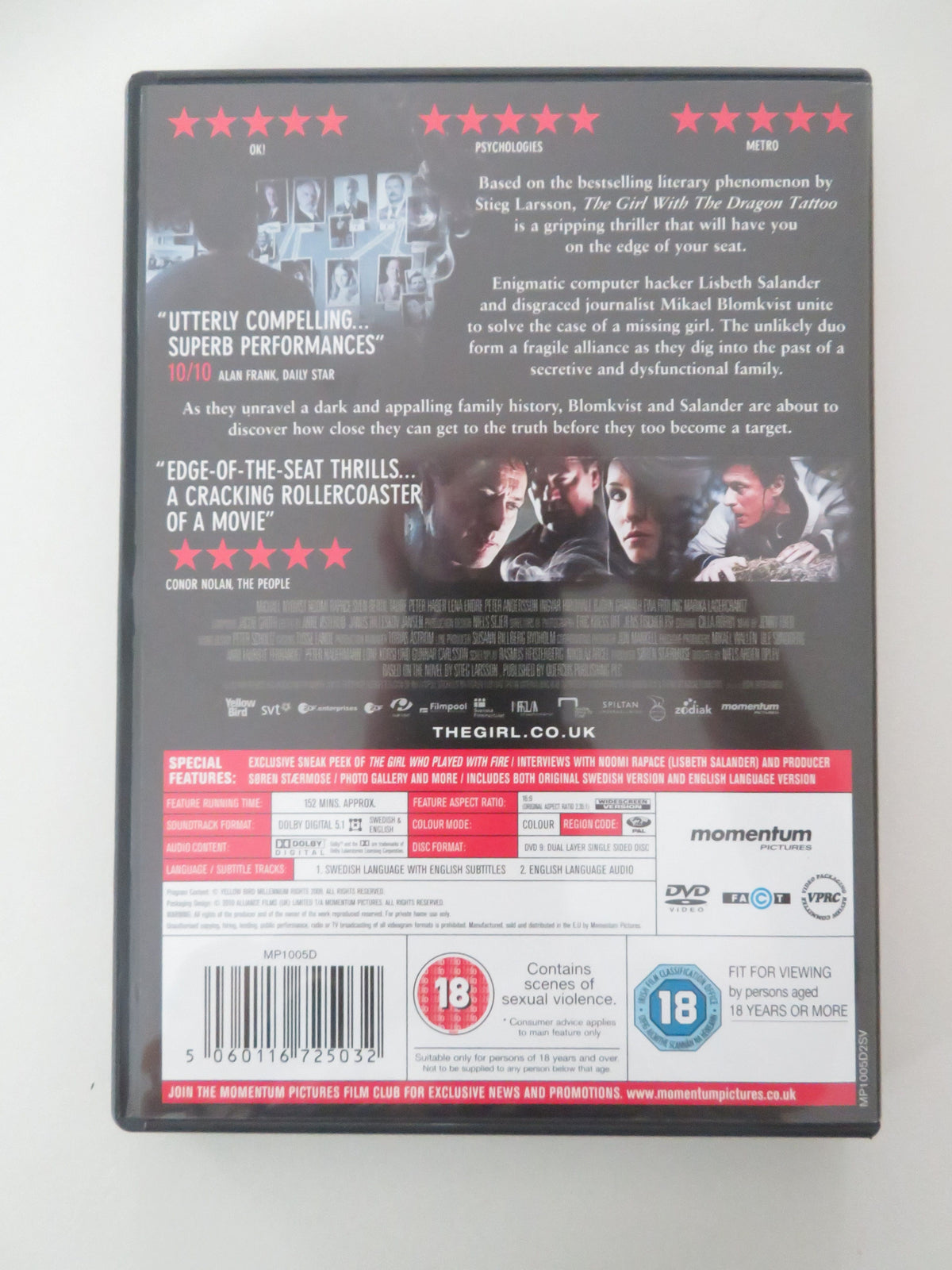 The Girl with the Dragon Tattoo - C (DVD) M. Nyqvist Noomi Rapace 2009 Region 2 Movie posters