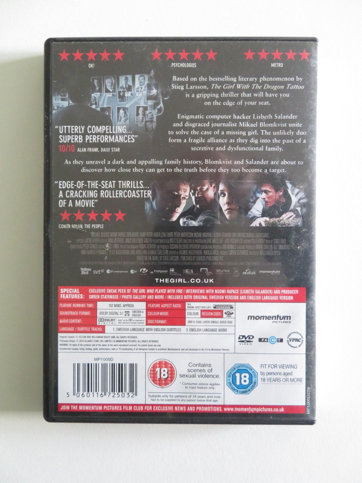 THE GIRL WITH THE DRAGON TATTOO (DVD) NOOMI RAPACE MICHAEL NYQVIST 2009 REGION 2 Rendezvous Cinema Movie posters