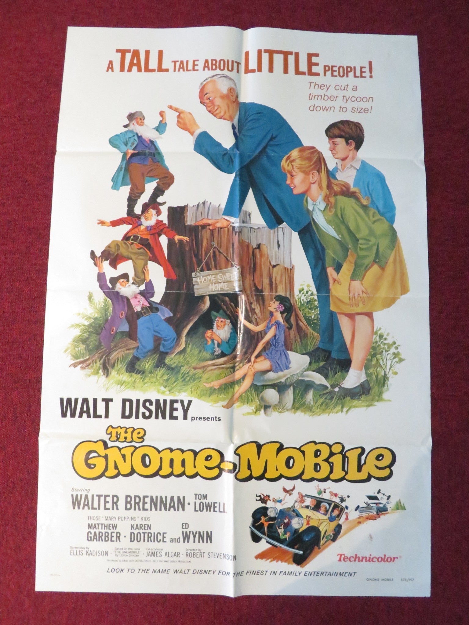 THE GNOME MOBILE FOLDED US ONE SHEET POSTER DISNEY WALTER BRENNAN R1976 Rendezvous Cinema Movie posters