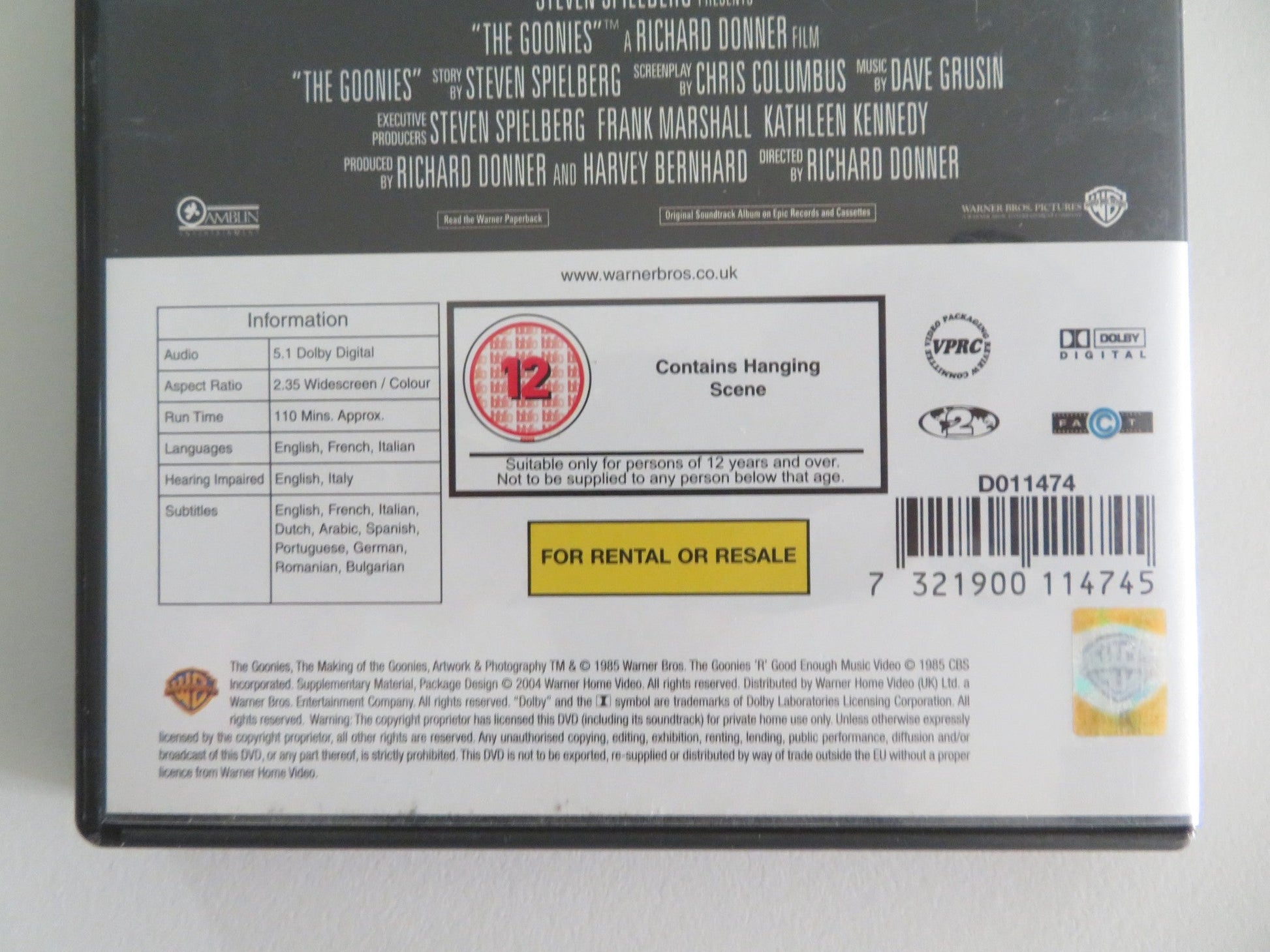 THE GOONIES - FULL LENGTH VERSION (DVD) SEAN ASTIN JOSH BROLIN 1985 REGION 2 Movie posters