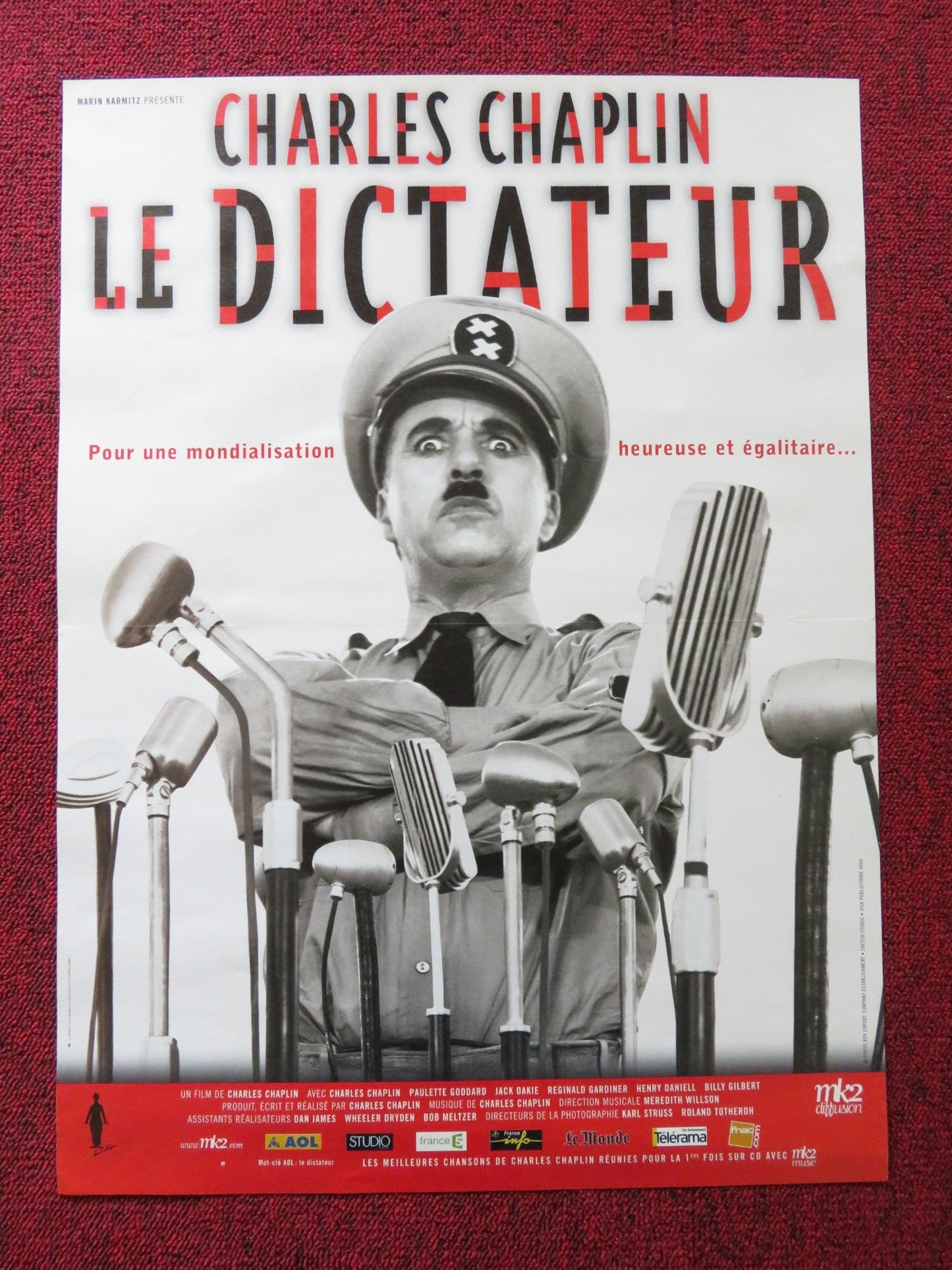 THE GREAT DICTATOR ROLLED FRENCH POSTER CHARLES CHAPLIN R2002 Rendezvous Cinema Movie posters
