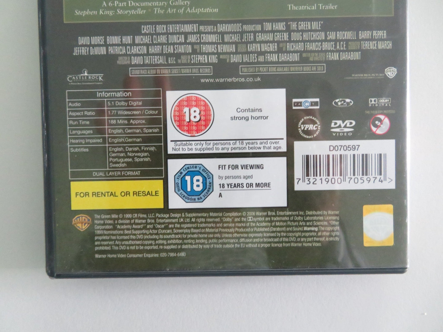 THE GREEN MILE - TWO - DISC SPECIAL EDITION (DVD) TOM HANKS 1999 REGION 2 Movie posters