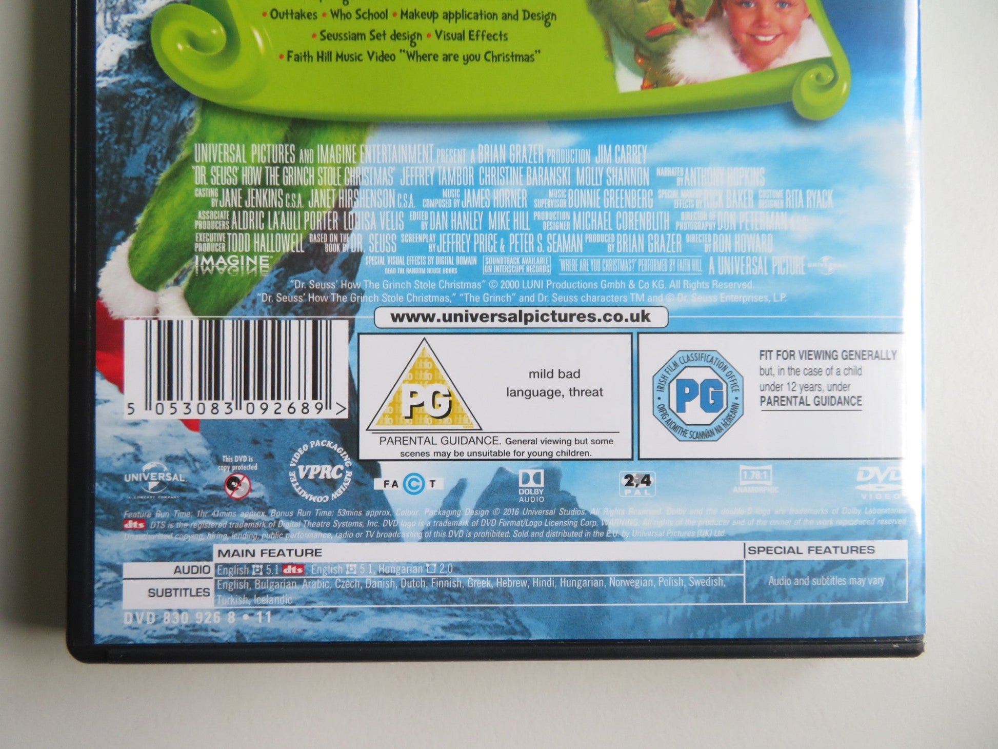 THE GRINCH (DVD) JIM CARREY TAYLOR MOMSEN 2000 REGION 2 - Rendezvous Cinema