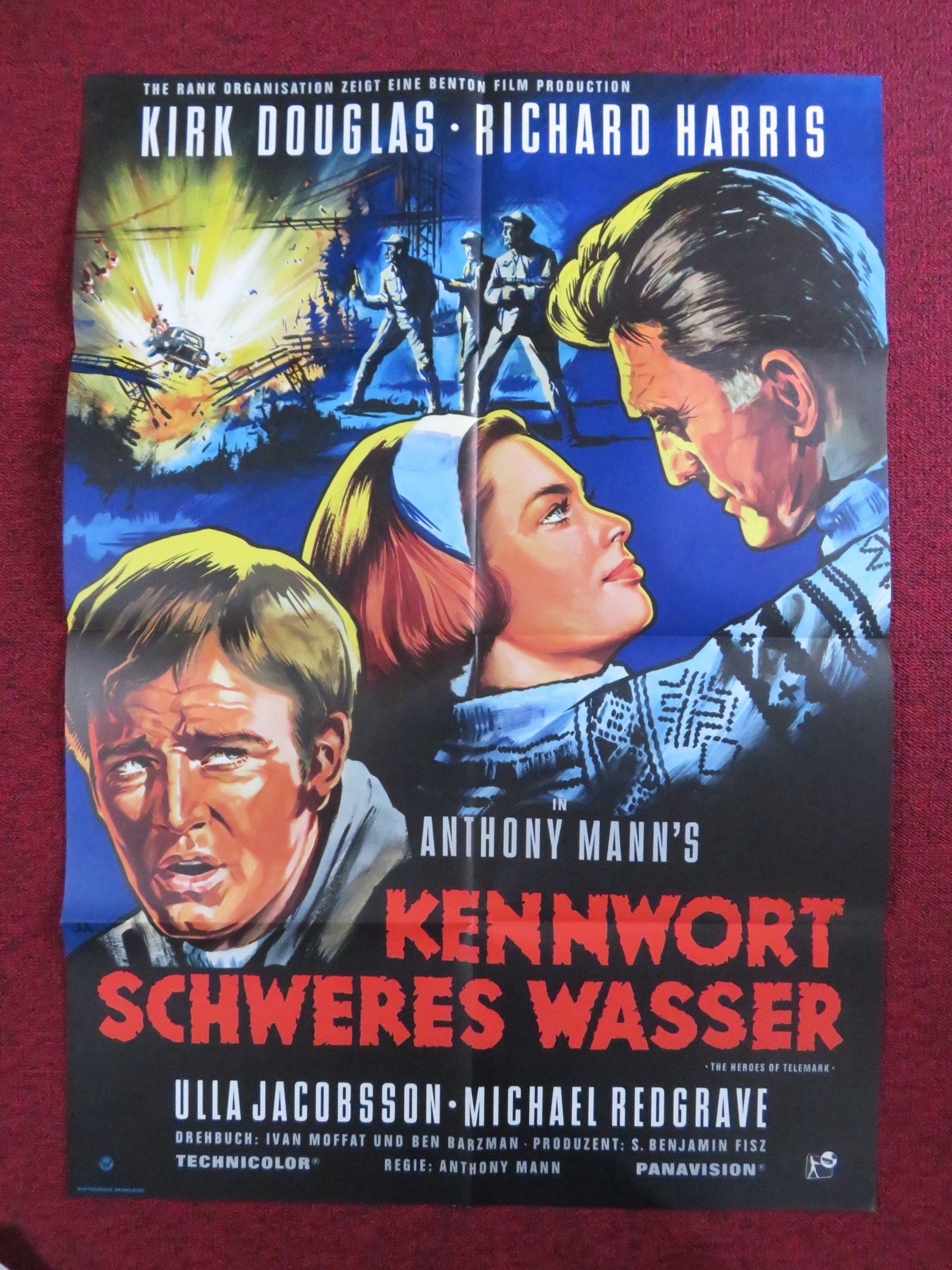 THE HEROES OF TELEMARK GERMAN A1 POSTER FOLDED KIRK DOUGLAS RICHARD HA ...