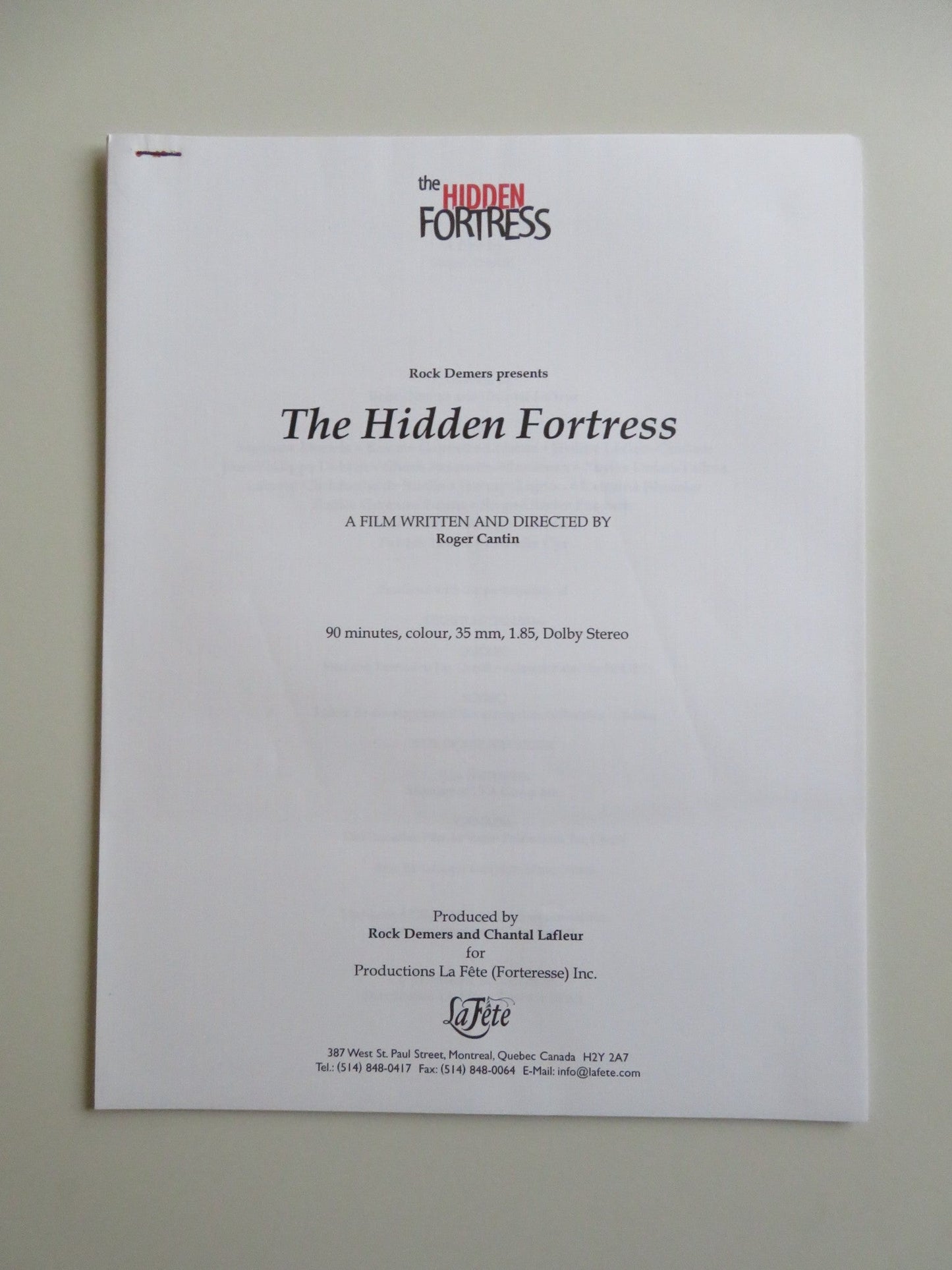 THE HIDDEN FORTRESS PRESS KIT 2001 MATTHEW DUPUIS ROXANE GAUDETTE - LOISEAU Movie posters