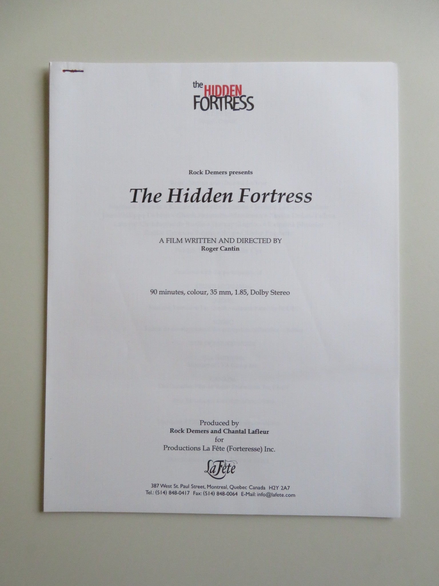 THE HIDDEN FORTRESS PRESS KIT 2001 MATTHEW DUPUIS ROXANE GAUDETTE - LOISEAU Movie posters