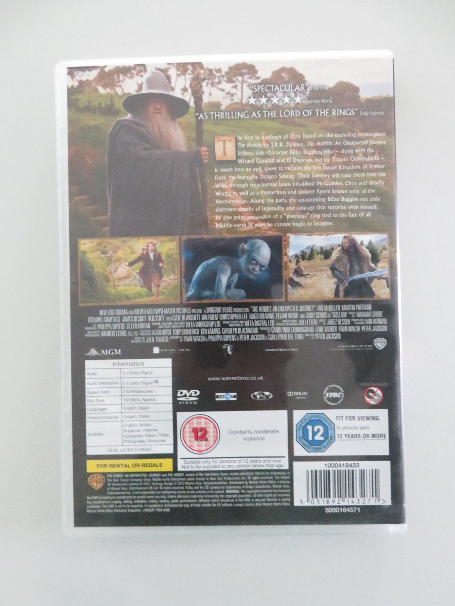 THE HOBBIT: AN UNEXPECTED JOURNEY (DVD) MARTIN FREEMAN I. MCKELLEN 2012 REGION 2 Movie posters