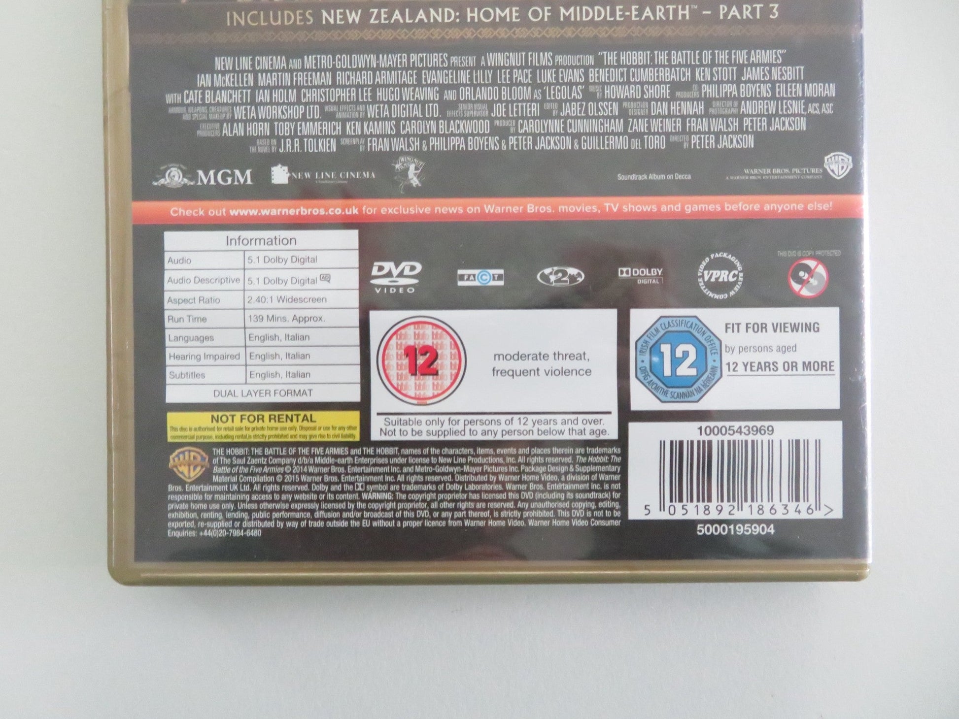 THE HOBBIT: THE BATTLE OF THE FIVE ARMIES (DVD) MARTIN FREEMAN 2014 REGION 2 Movie posters