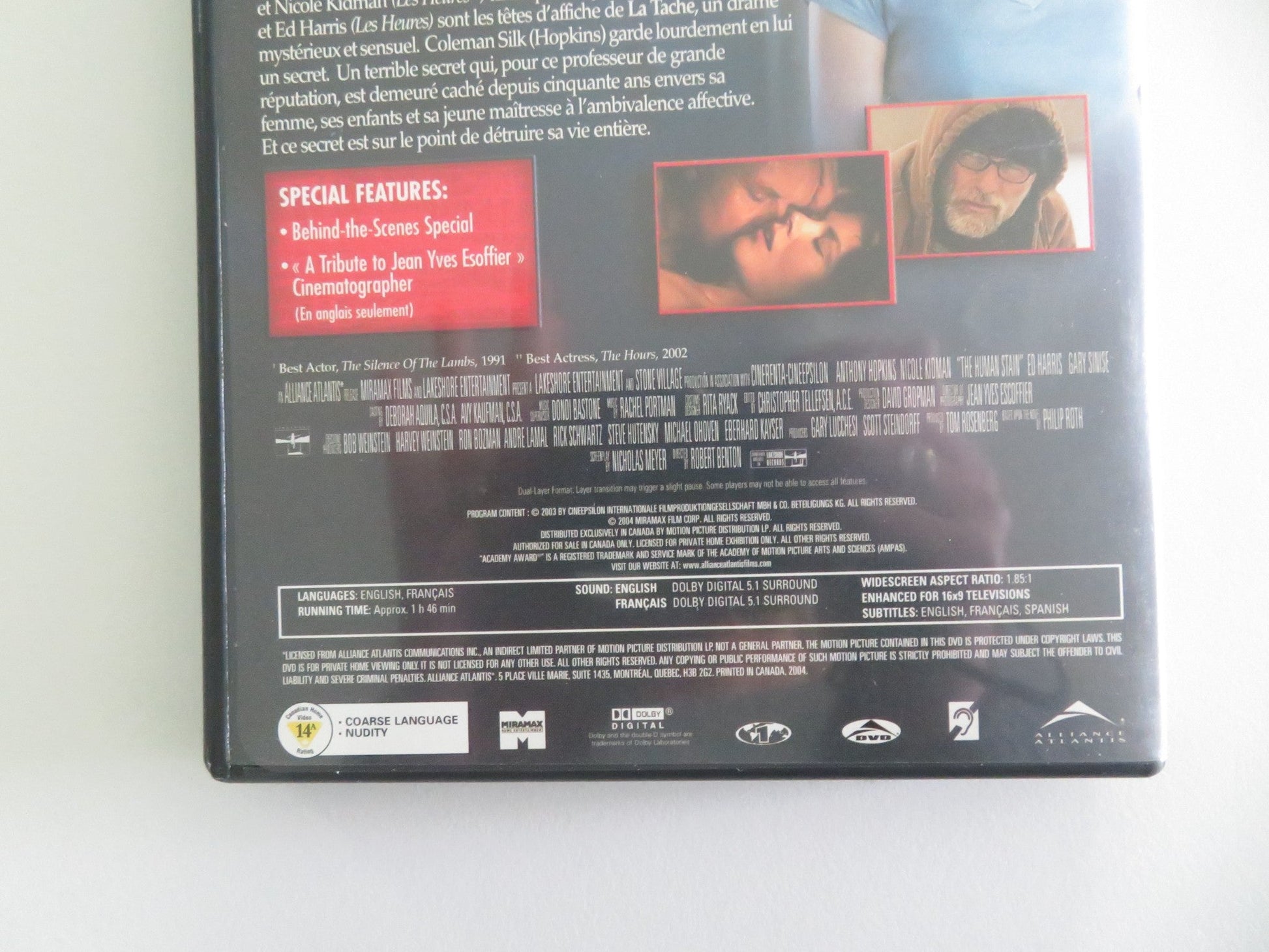 The Human Stain (DVD) Anthony Hopkins Nicole Kidman 2003 Region 1 Movie posters