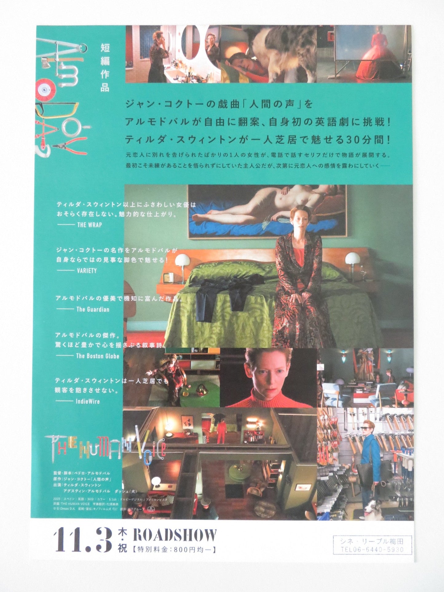 THE HUMAN VOICE JAPANESE CHIRASHI (B5) POSTER TILDA SWINTON ALMODOVAR 2020 Rendezvous Cinema Movie posters