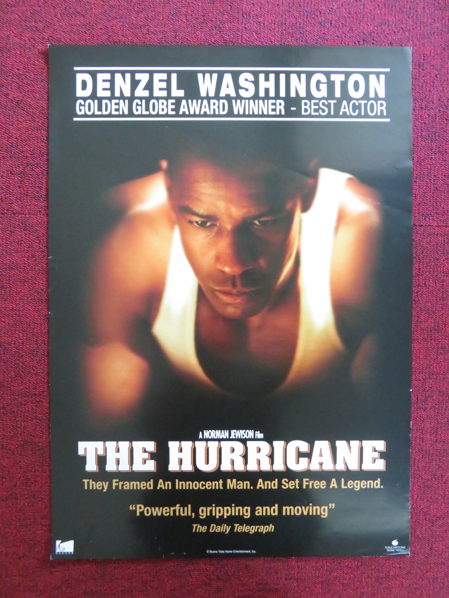 THE HURRICANE VHS VIDEO POSTER DENZEL WASHINGTON LIEV SCHREIBER 1999 Rendezvous Cinema Movie posters