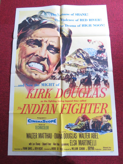THE INDIAN FIGHTER FOLDED US ONE SHEET POSTER KIRK DOUGLAS WALTER MATTHAU 1955 Rendezvous Cinema Movie posters