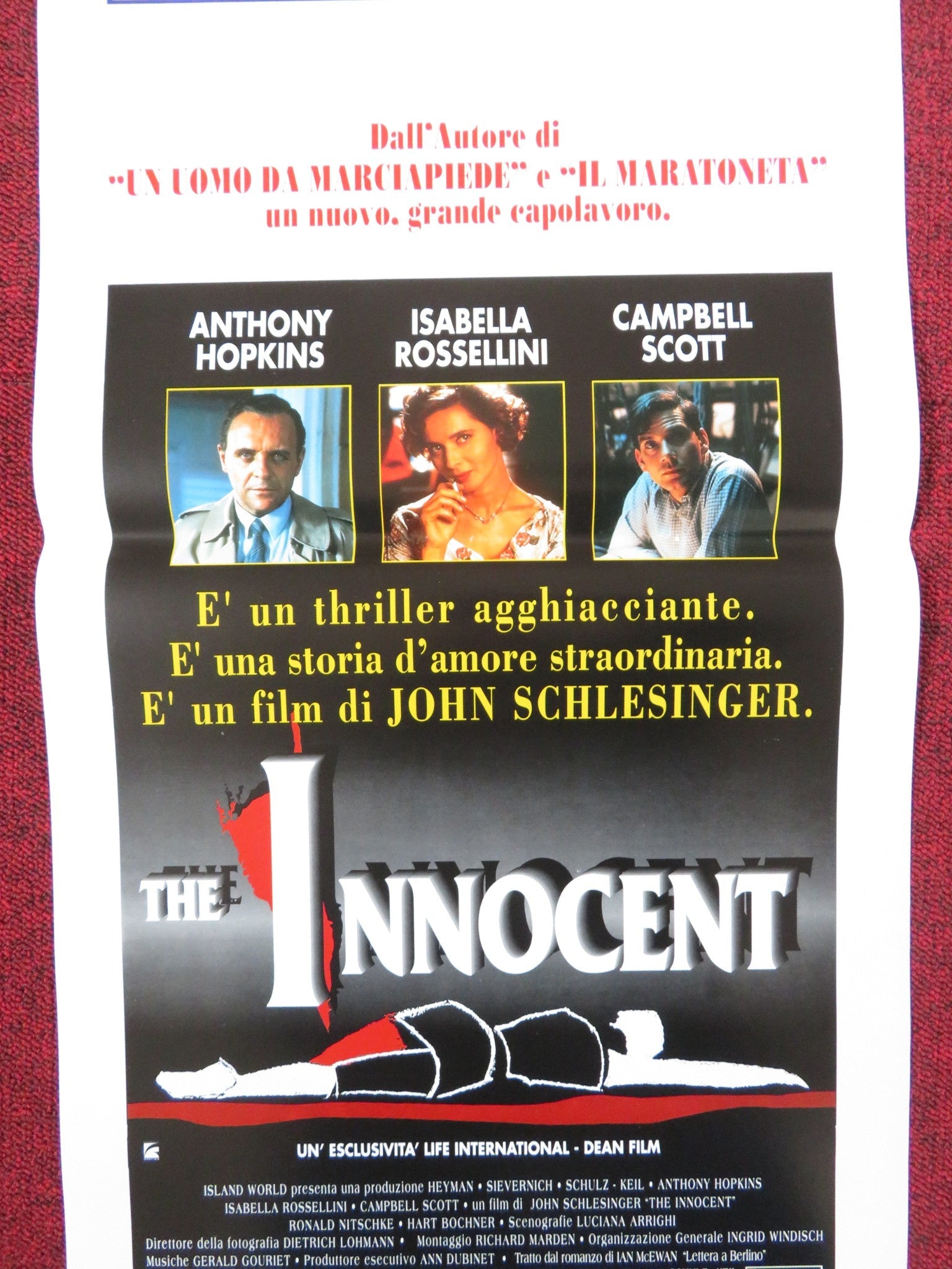 THE INNOCENT ITALIAN LOCANDINA POSTER ANTHONY HOPKINS ISABELLA ROSSELLINI 1993 Rendezvous Cinema Movie posters