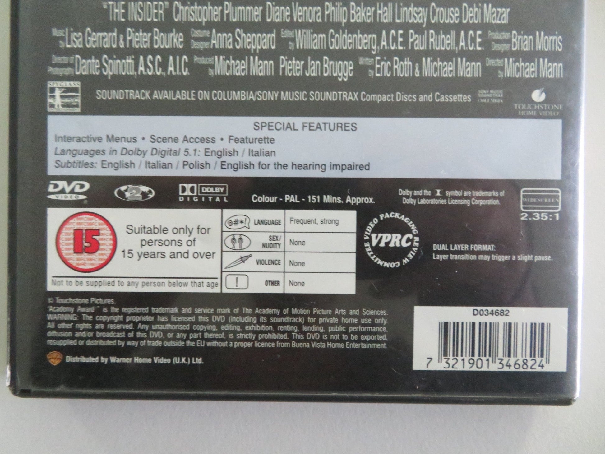 THE INSIDER (DVD) AL PACINO RUSSELL CROWE 1999 REGION 2 Movie posters