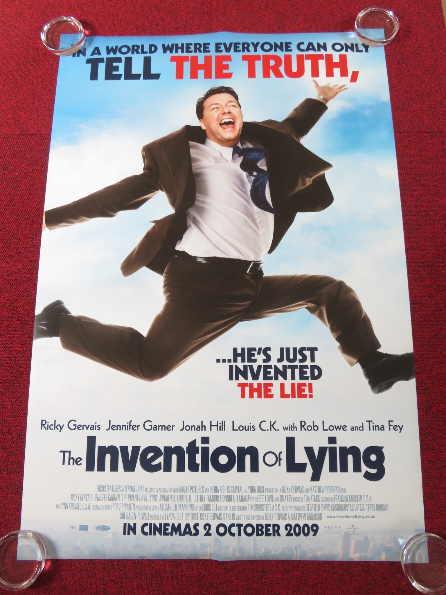 THE INVENTION OF LYING US ONE SHEET ROLLED POSTER RICKY GERVAIS J.GARNER 2009 Rendezvous Cinema Movie posters