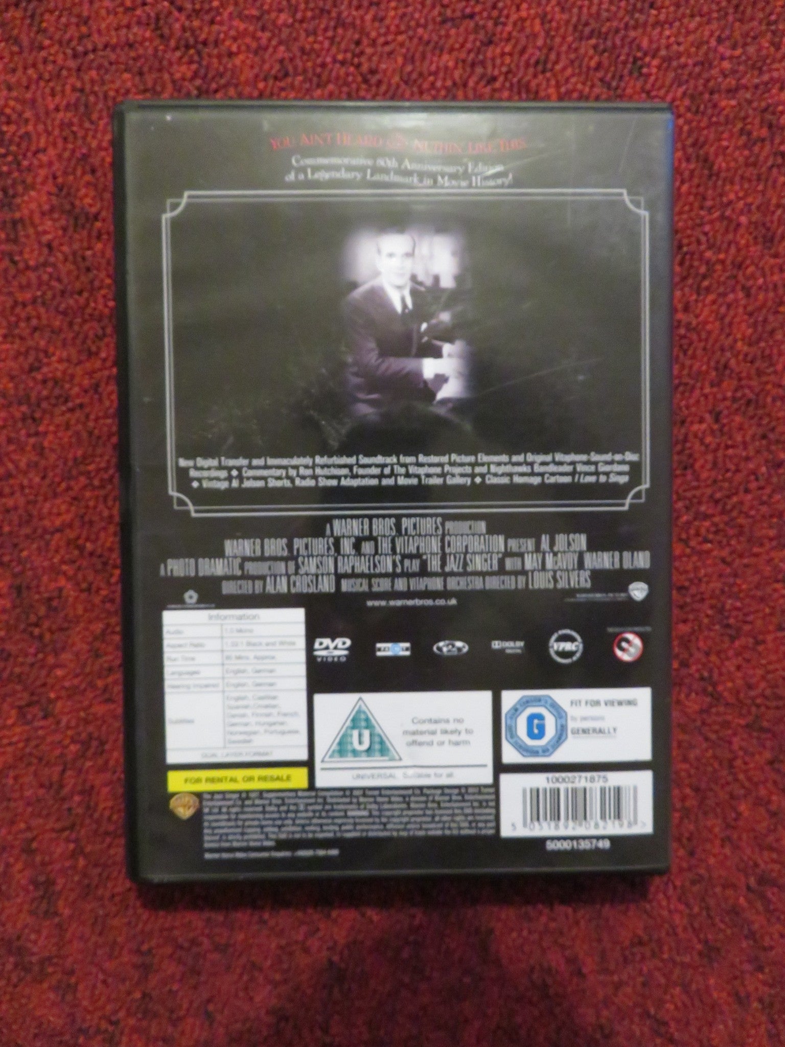 THE JAZZ SINGER (DVD) AL JOLSON MAY MCAVOY 1927 REGION 2 Rendezvous Cinema Movie posters