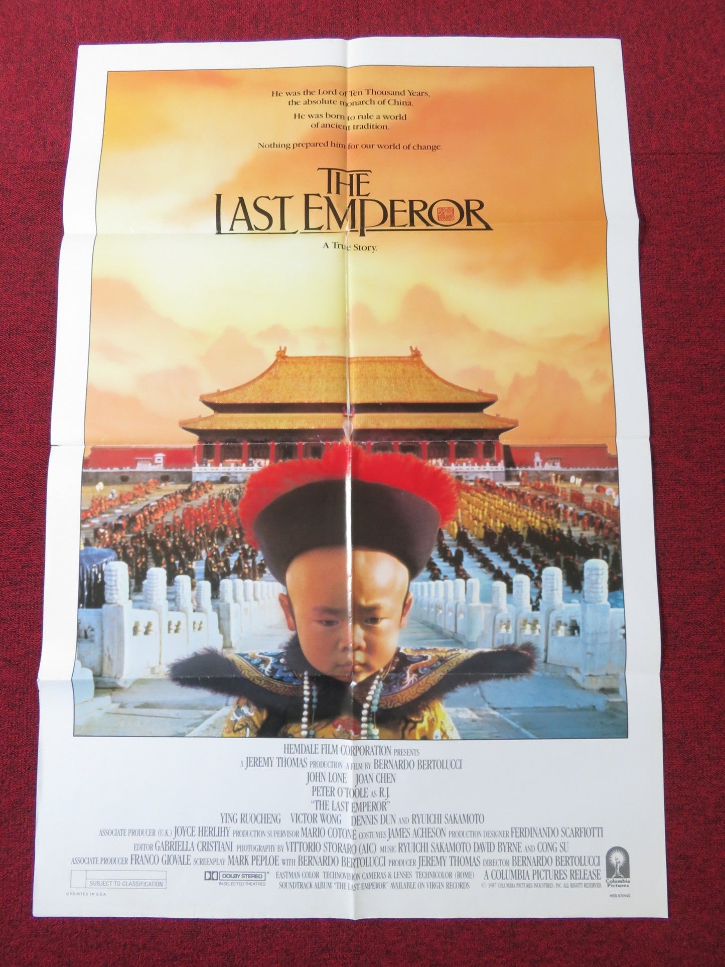 THE LAST EMPEROR - B FOLDED US ONE SHEET POSTER JOHN LONE PETER O'TOOLE 1987 Rendezvous Cinema Movie posters