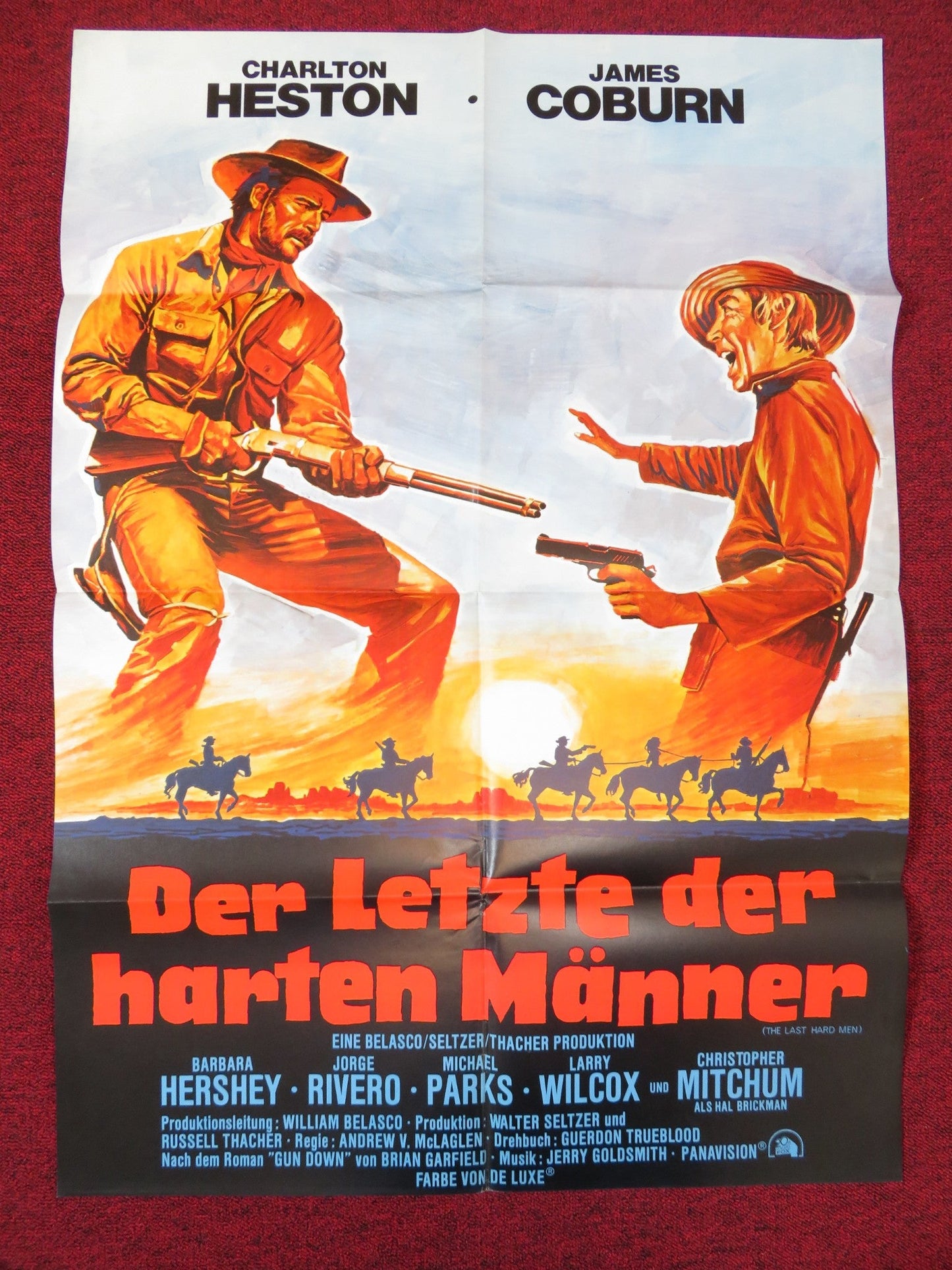 THE LAST HARD MEN GERMAN A1 POSTER FOLDED CHARLTON HESTON JAMES COBURN 1976 Rendezvous Cinema Movie posters