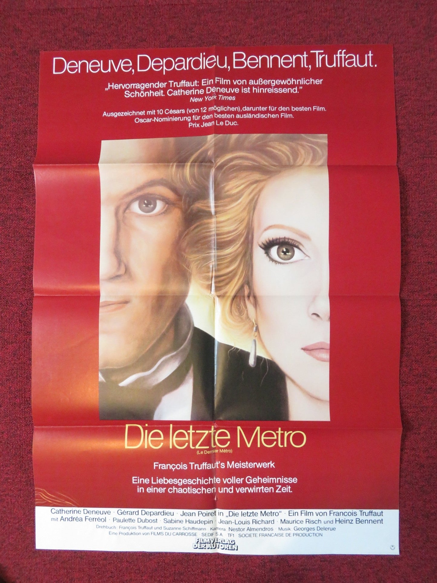 THE LAST METRO GERMAN A1 POSTER FOLDED CATHERINE DENEUVE GERARD DEPARDIEU 1981 Rendezvous Cinema Movie posters