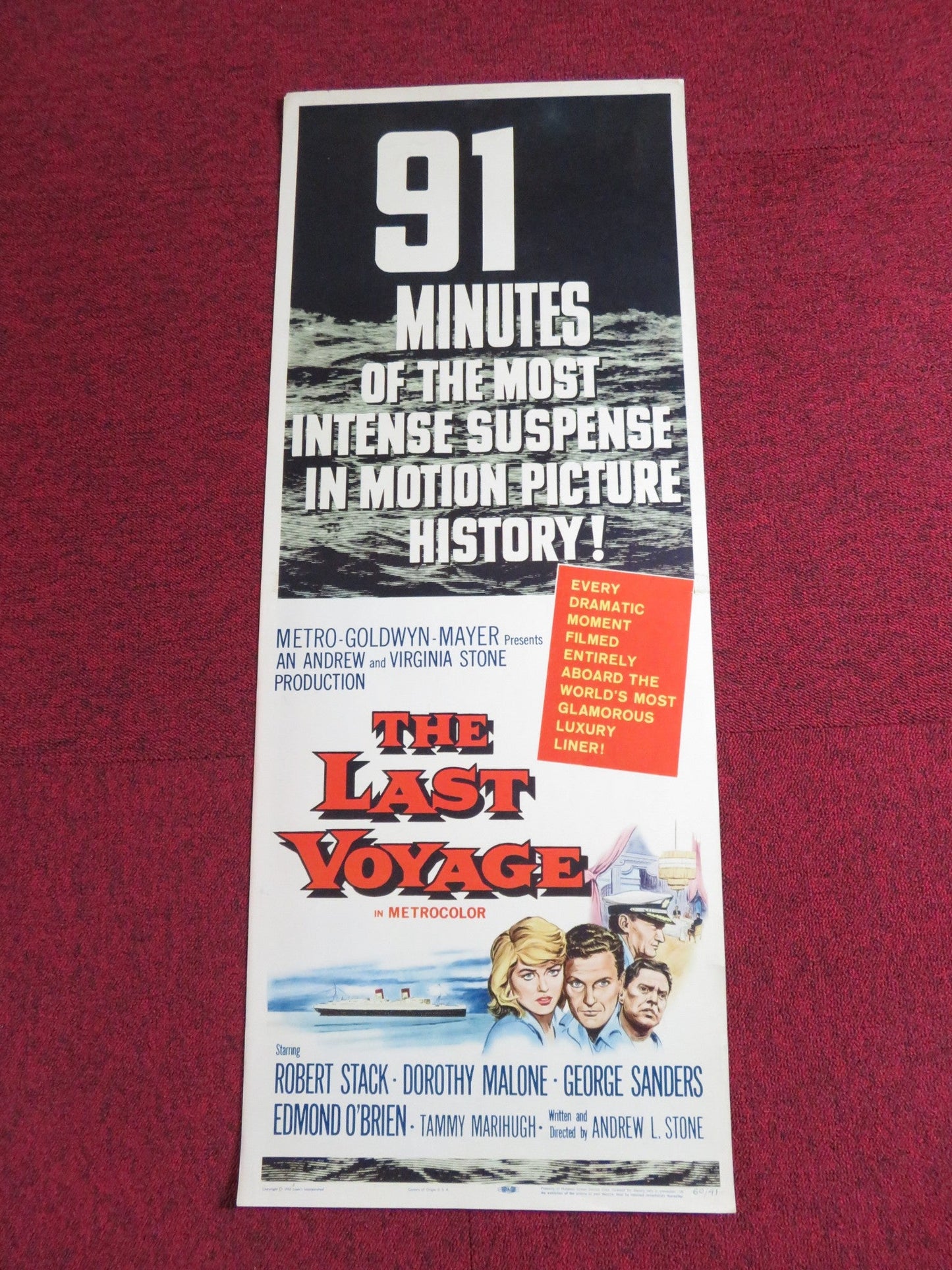 THE LAST VOYAGE US INSERT POSTER ROBERT STACK DOROTHY MALONE 1960 Rendezvous Cinema Movie posters