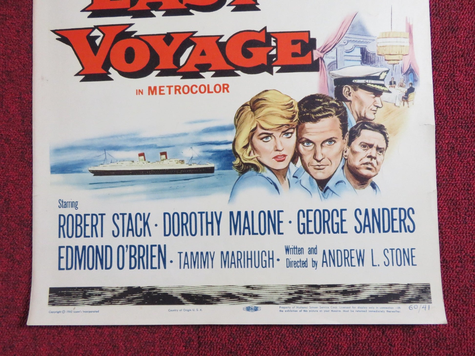 THE LAST VOYAGE US INSERT POSTER ROBERT STACK DOROTHY MALONE 1960 Rendezvous Cinema Movie posters