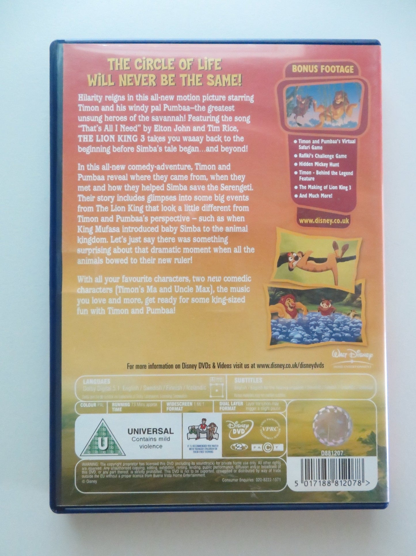 THE LION KING 3: HAKUNA MATATA (DVD) DISNEY NATHAN LANE ERNIE SAB 2004 REGION 2 Movie posters