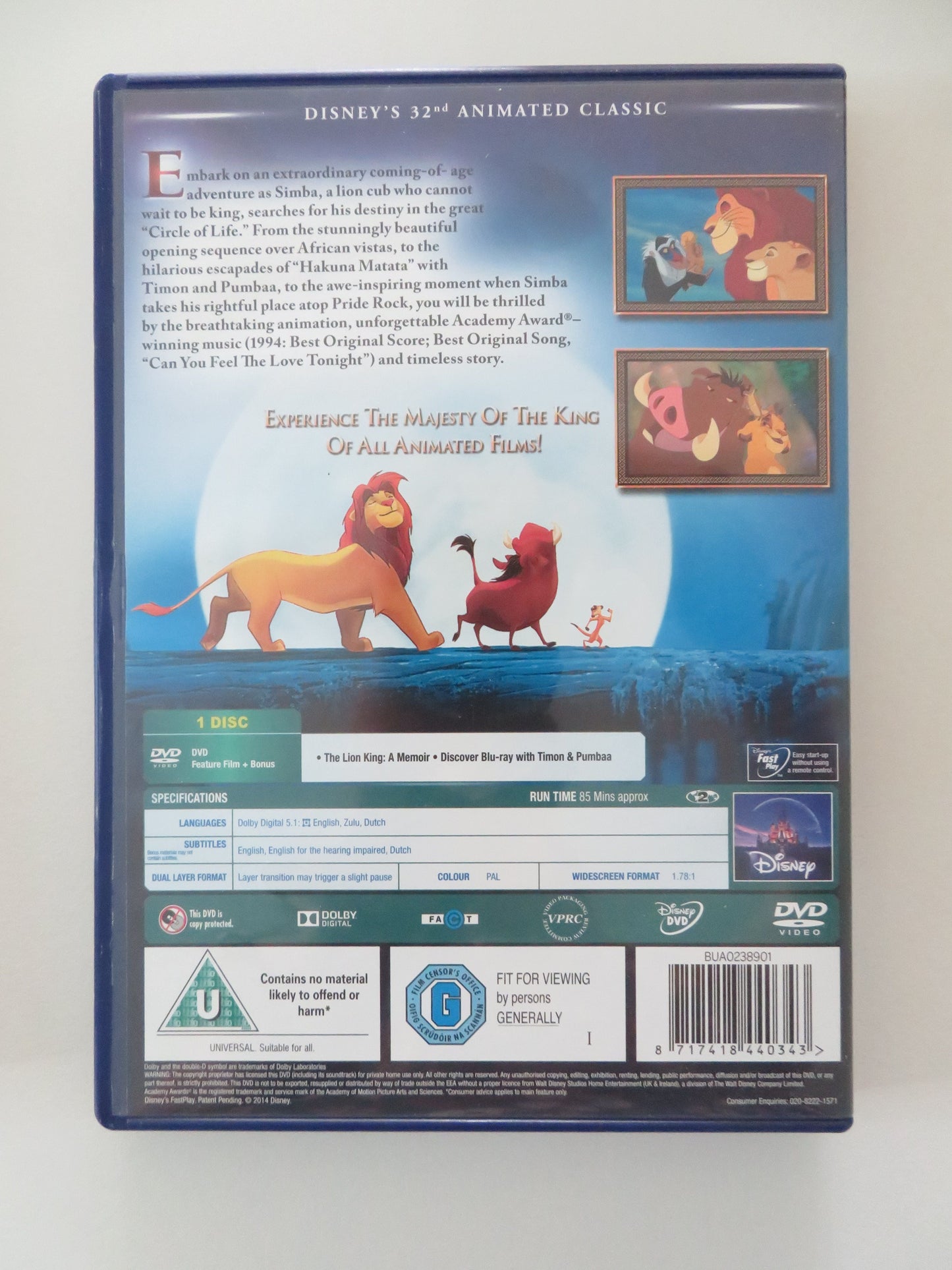 The Lion King - C (DVD) Disney Matthew Broderick Jeremy Irons 1994 Region 2 Movie posters