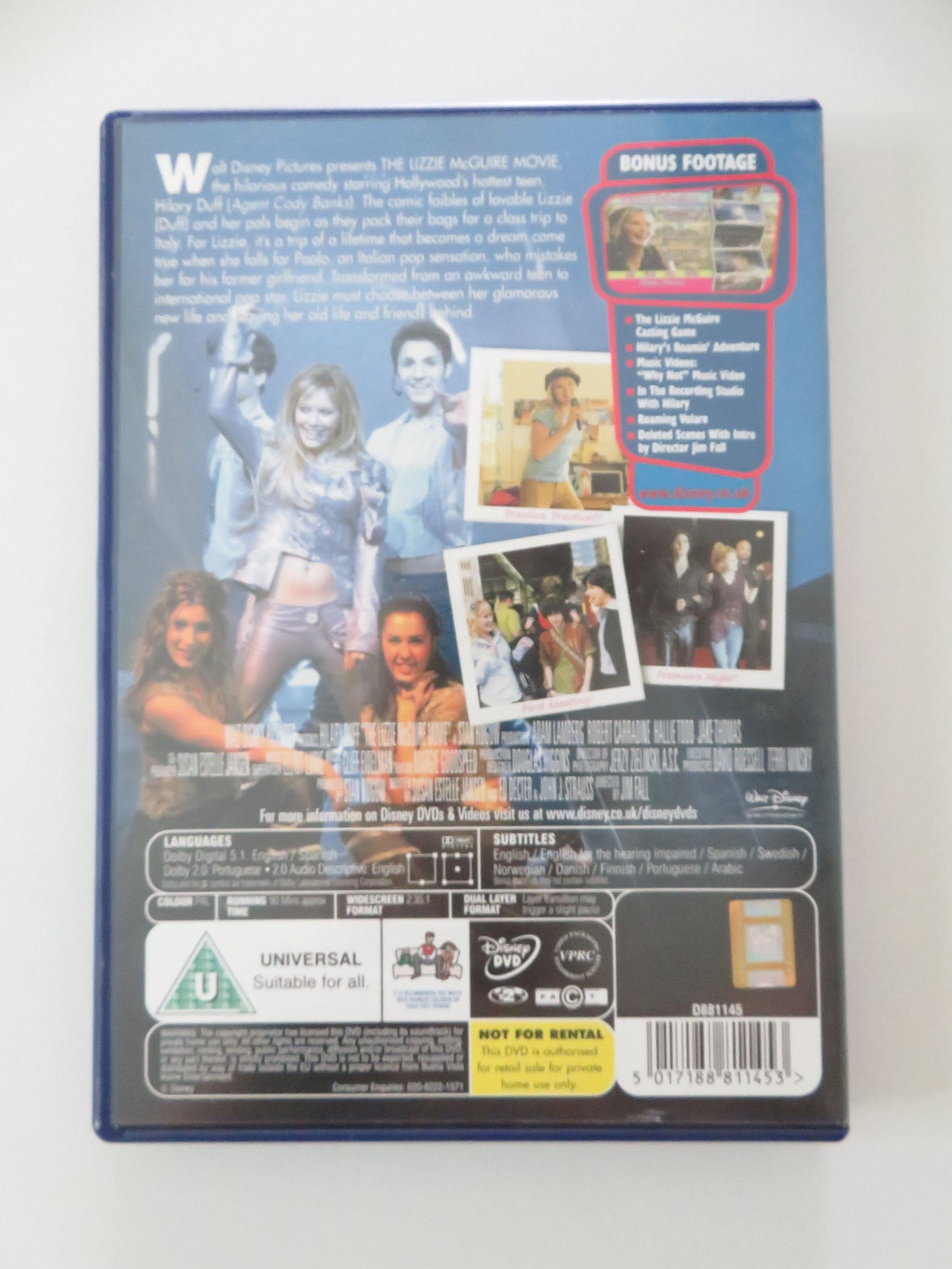 The Lizzie McGuire Movie (DVD) Disney Hilary Duff Adam Lamberg 2003 Region 2 Movie posters