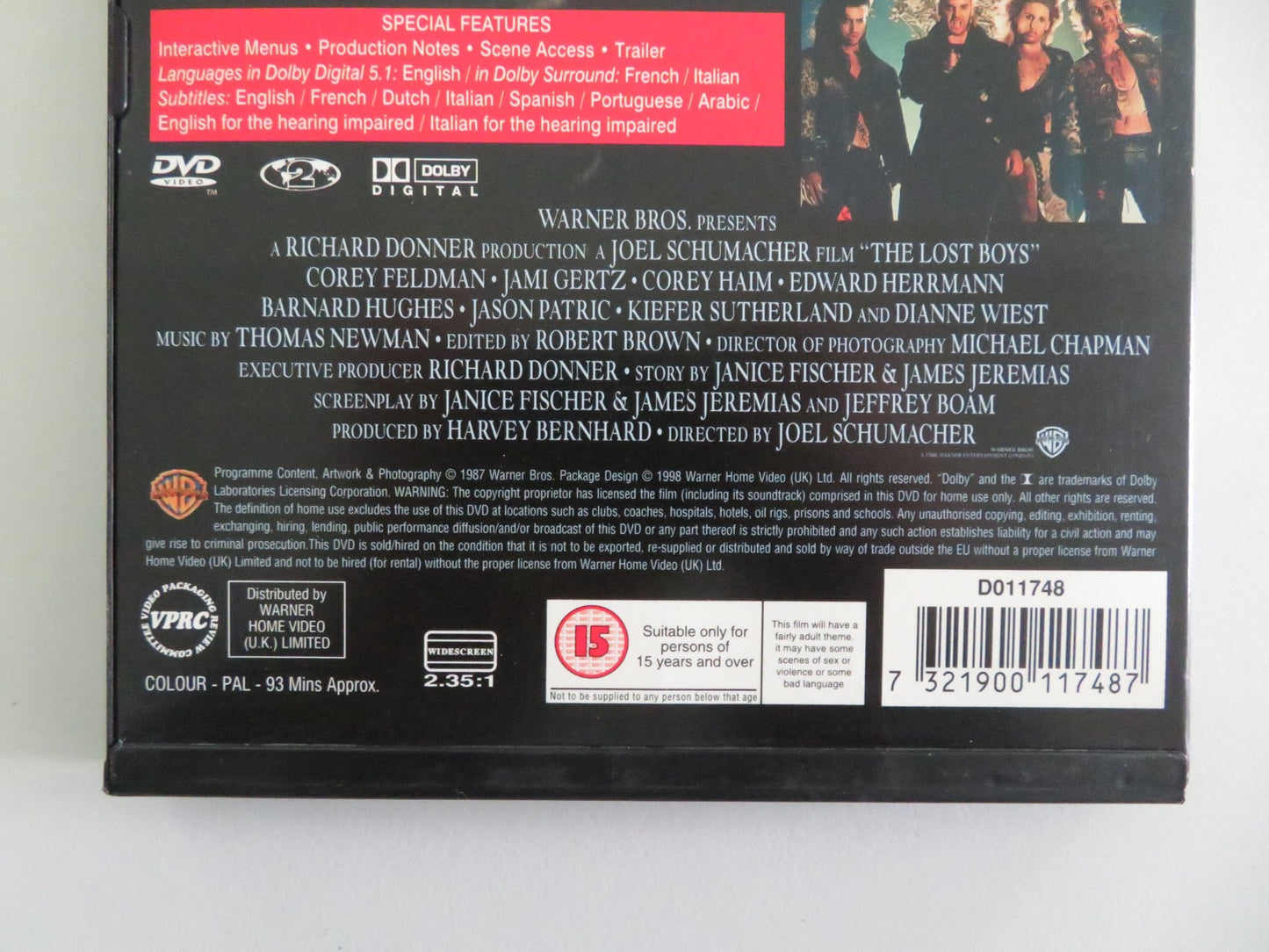 The Lost Boys - B (DVD) Kiefer Sutherland Jason Patric 1987 Region 2 Movie posters