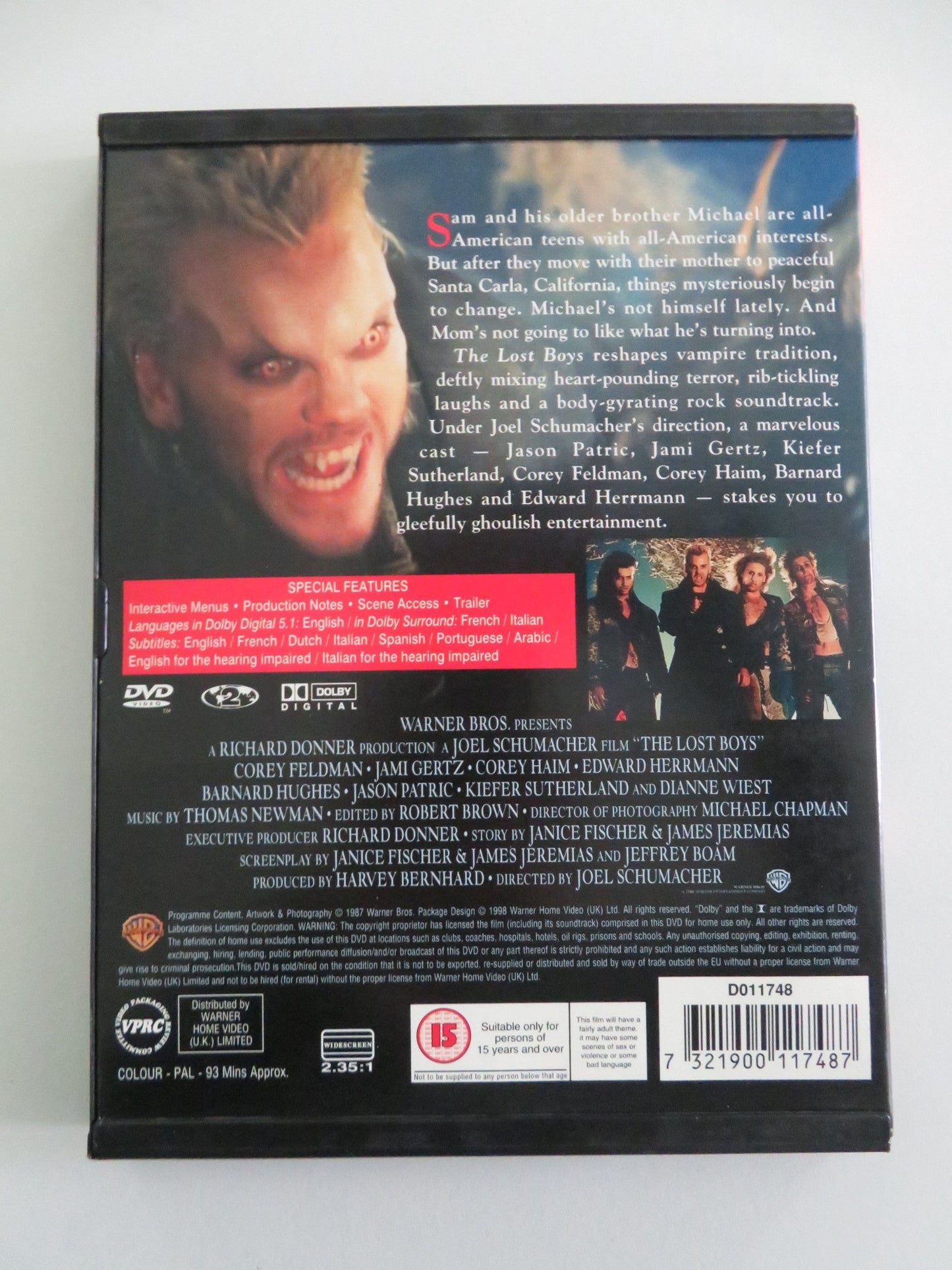 The Lost Boys - B (DVD) Kiefer Sutherland Jason Patric 1987 Region 2 Movie posters